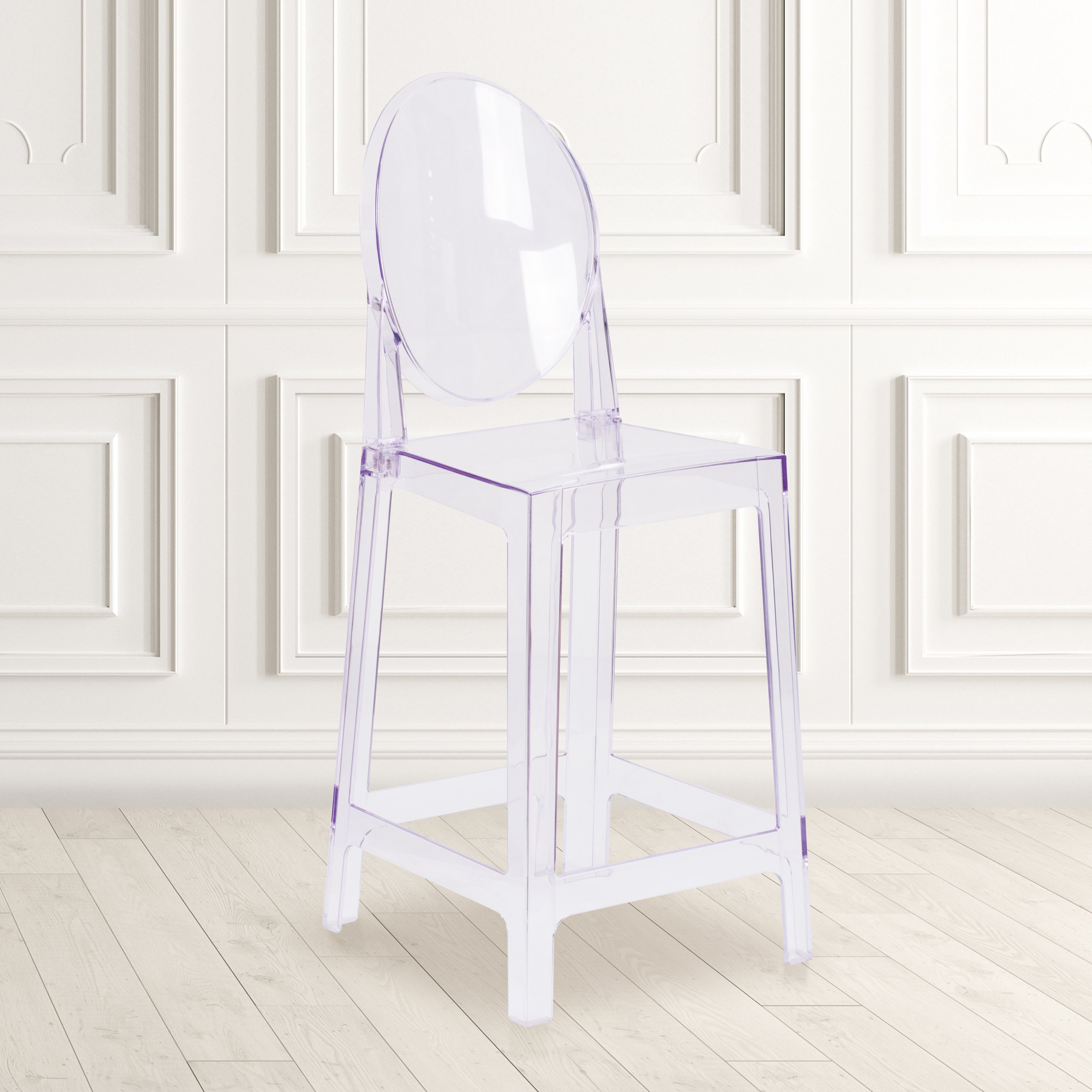 Ghost Counter Stool in Transparent Crystal with Oval Back-Accent Chair-Flash Furniture-Wall2Wall Furnishings