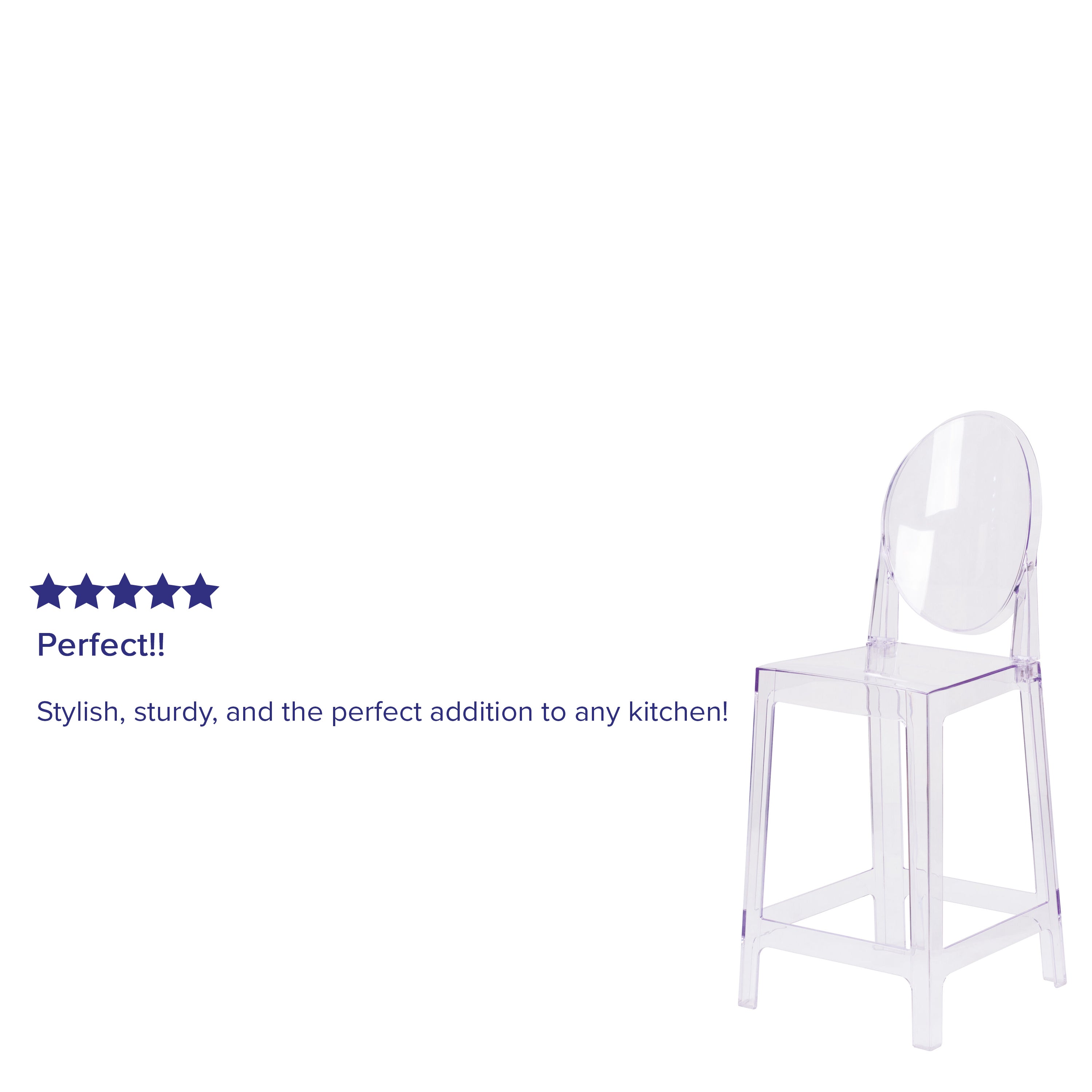 Ghost Counter Stool in Transparent Crystal with Oval Back