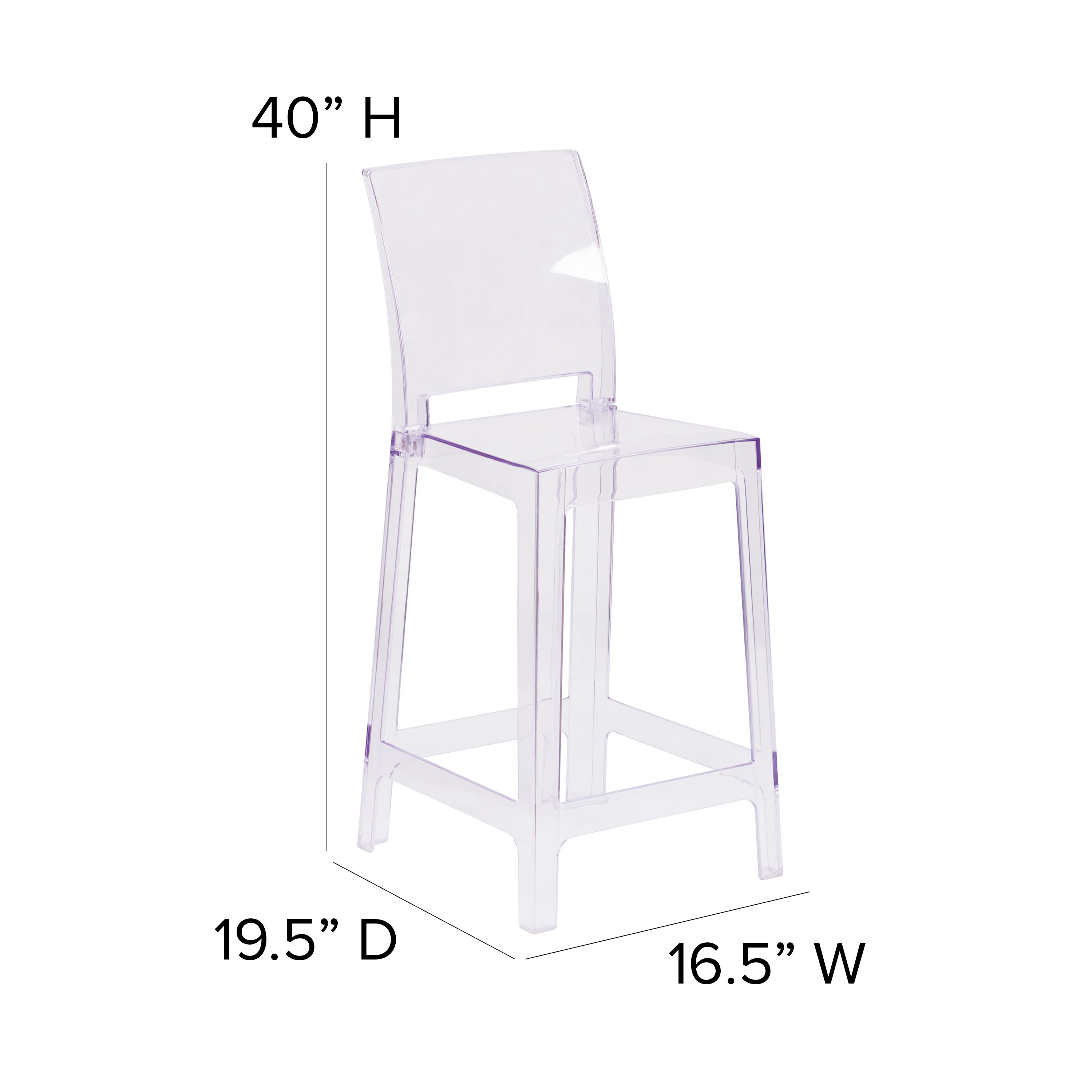 Ghost Counter Stool in Transparent Crystal with Square Back-Accent Chair-Flash Furniture-Wall2Wall Furnishings