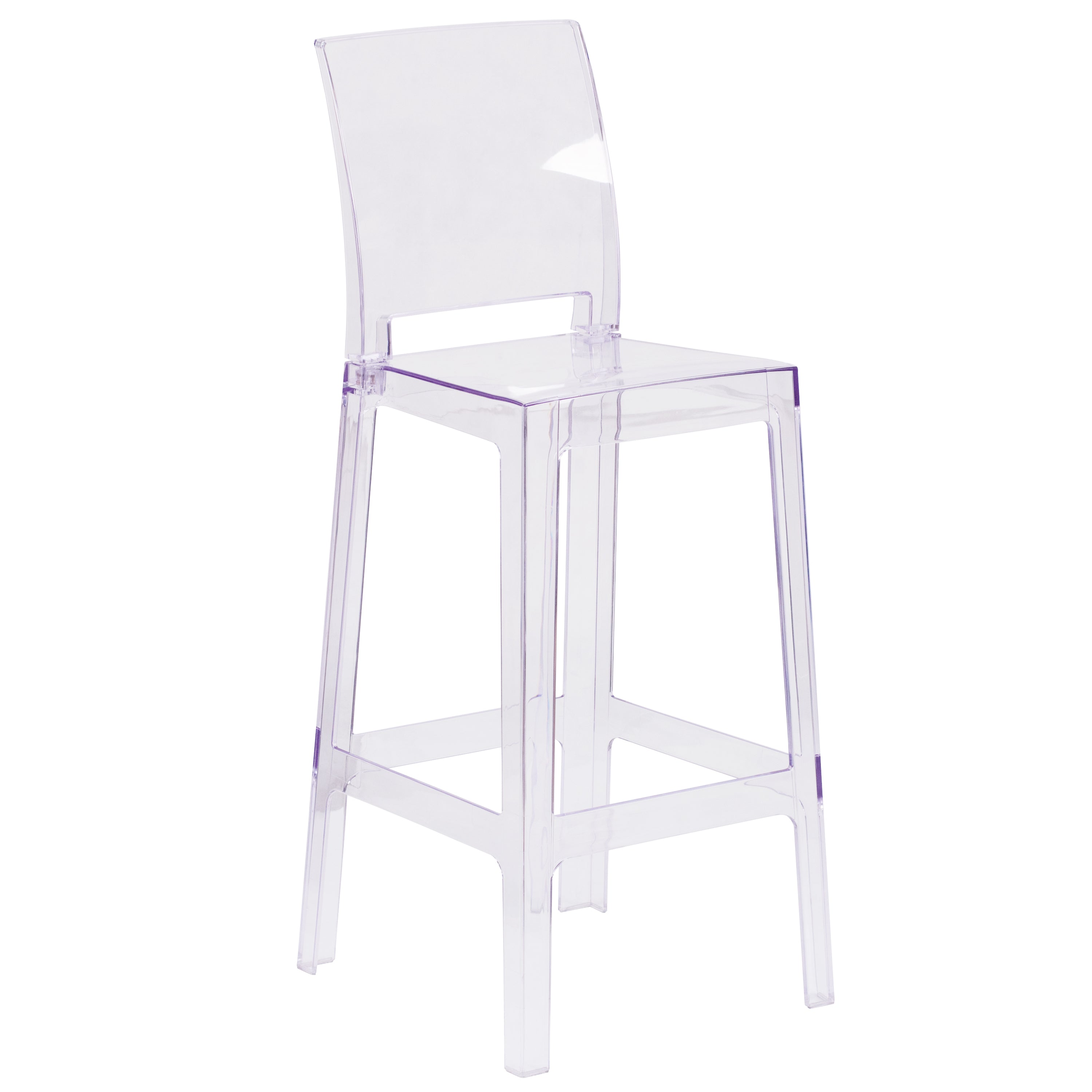 Ghost Barstool in Transparent Crystal with Square Back-Bar Stool-Flash Furniture-Wall2Wall Furnishings