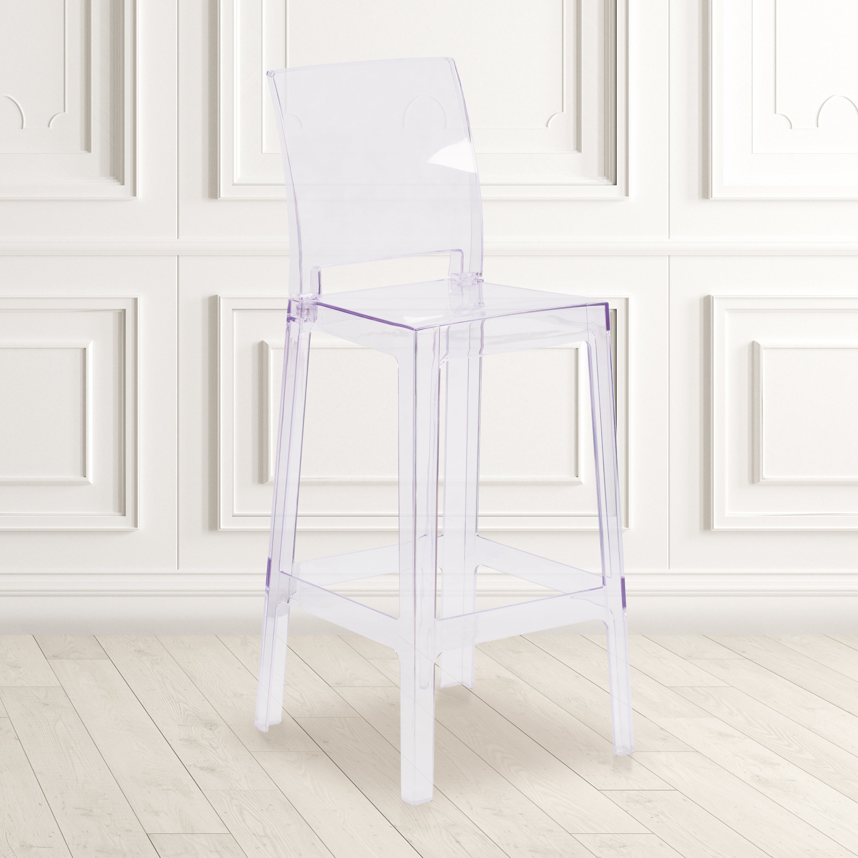 Ghost Barstool in Transparent Crystal with Square Back-Bar Stool-Flash Furniture-Wall2Wall Furnishings