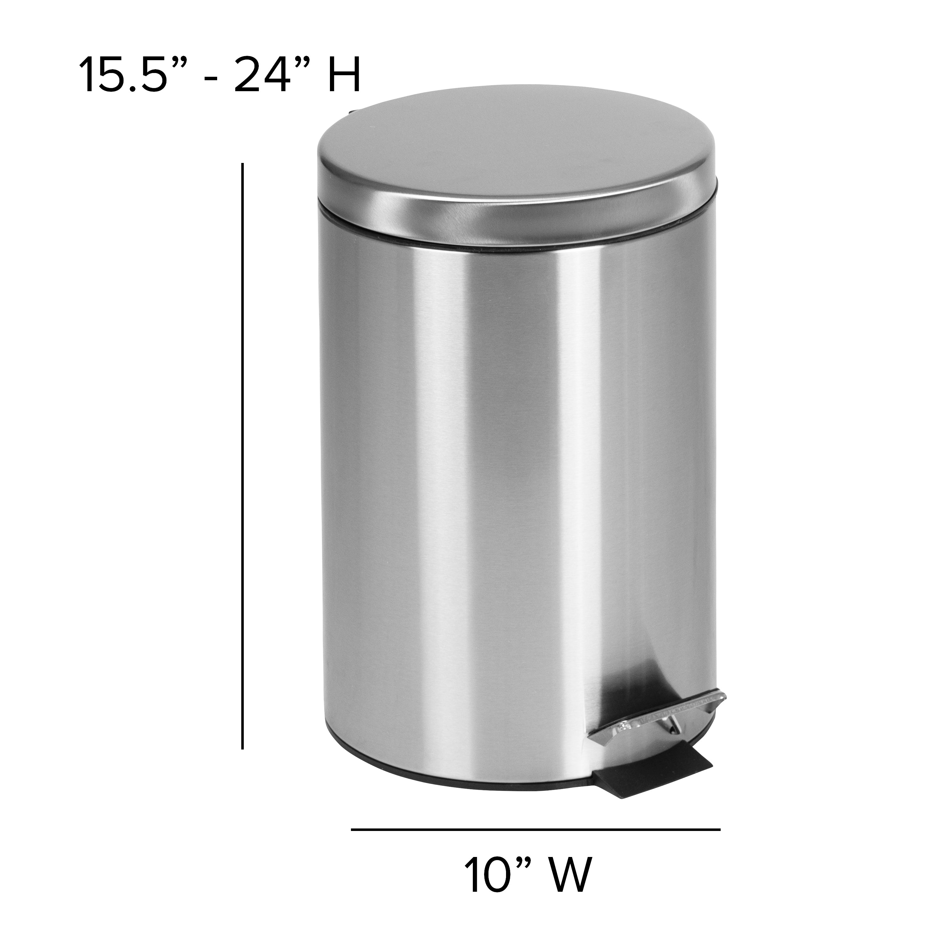 Stainless Steel Fingerprint Resistant Soft Close, Step Trash Can-Stainless Steel Trash Cans-Flash Furniture-Wall2Wall Furnishings