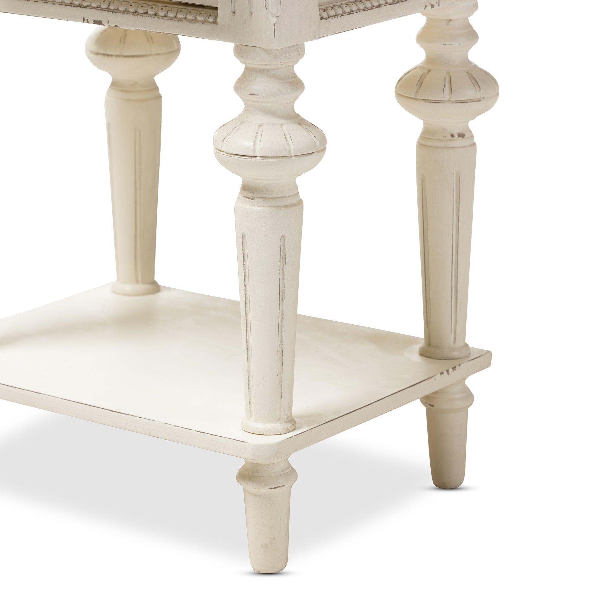 Marquetterie French Provincial Style Weathered and Wash Distressed Finish Wood Two-Tone 2-Drawer and 1-Shelf Nightstand
