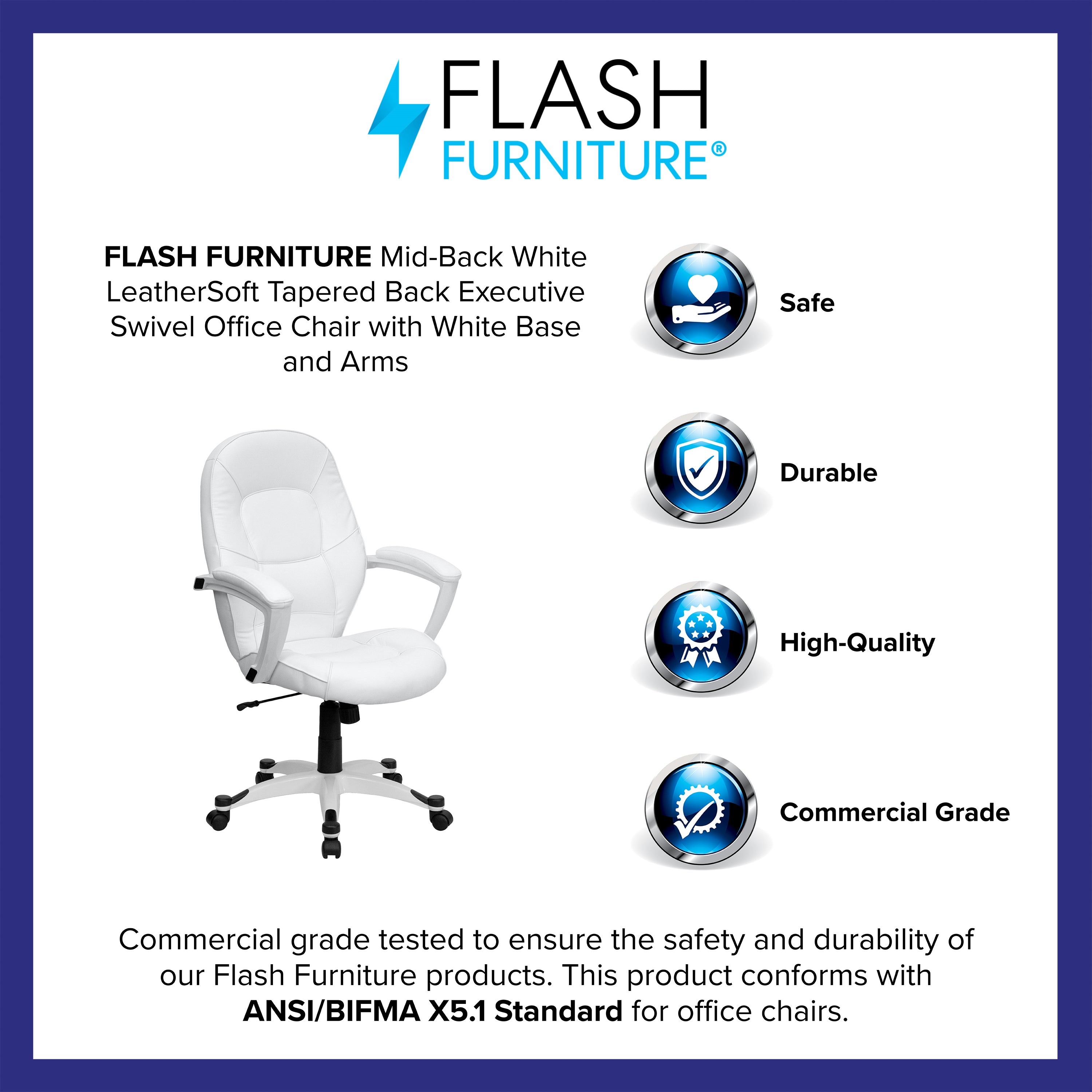 Mid-Back LeatherSoft Tapered Back Executive Swivel Office Chair with Base and Arms