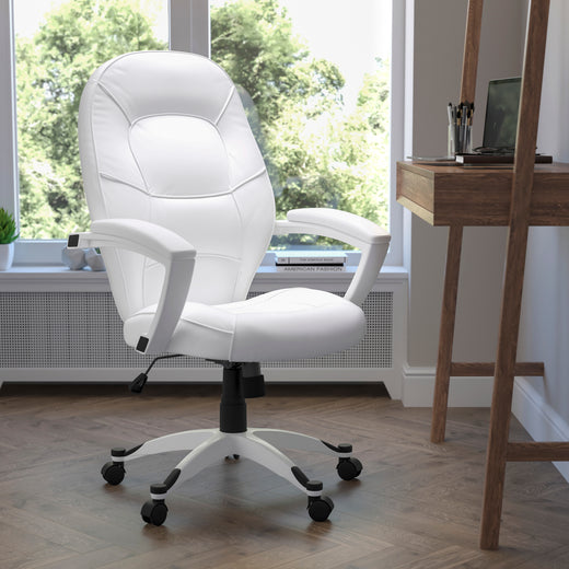 Mid-Back LeatherSoft Tapered Back Executive Swivel Office Chair with Base and Arms