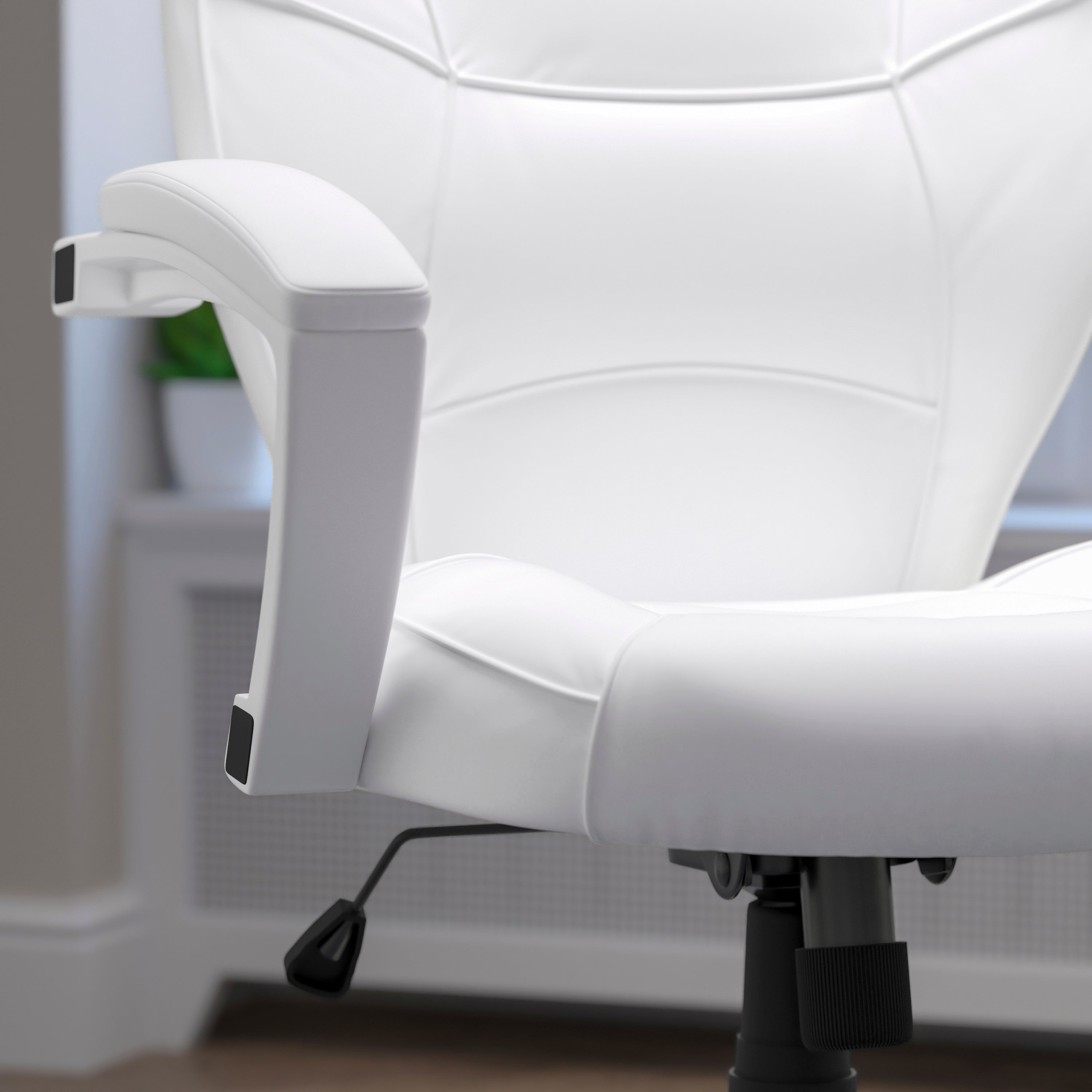 Mid-Back LeatherSoft Tapered Back Executive Swivel Office Chair with Base and Arms