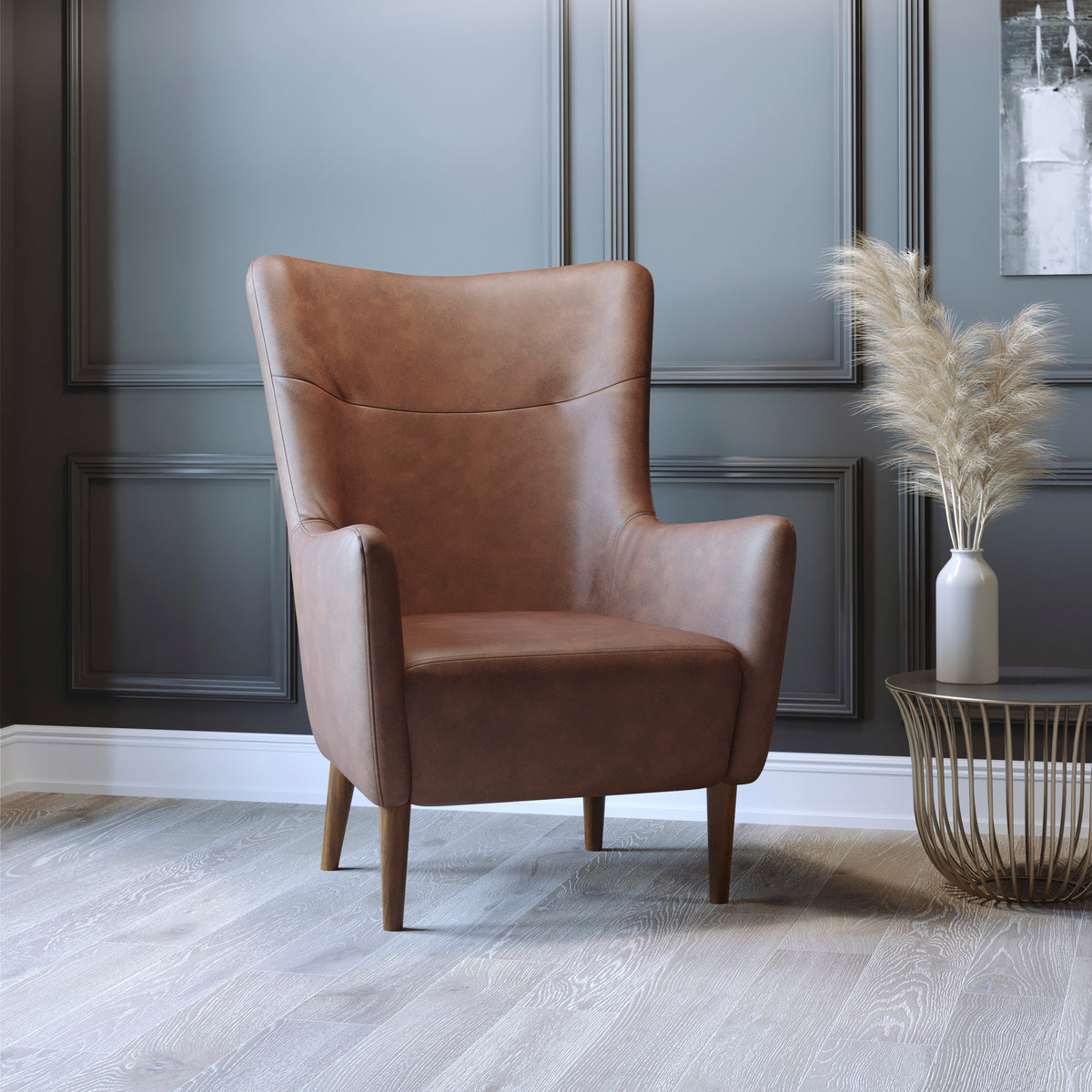 Connor Traditional Wingback Accent Chair, Commercial Grade Upholstery and Wooden Frame and Legs