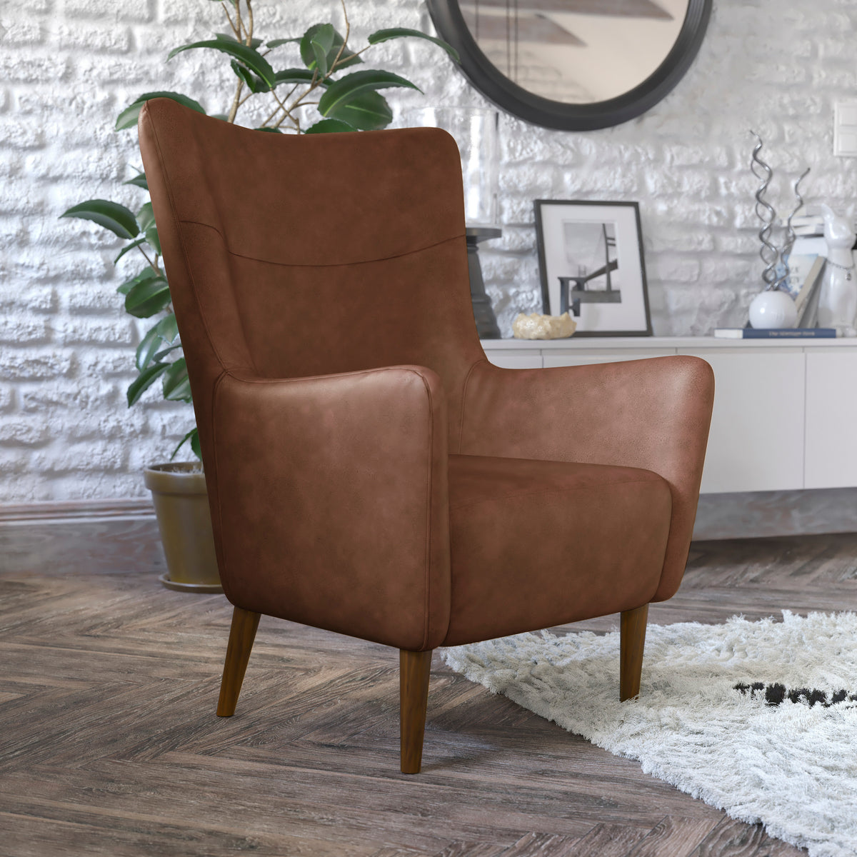 Connor Traditional Wingback Accent Chair, Commercial Grade Upholstery and Wooden Frame and Legs