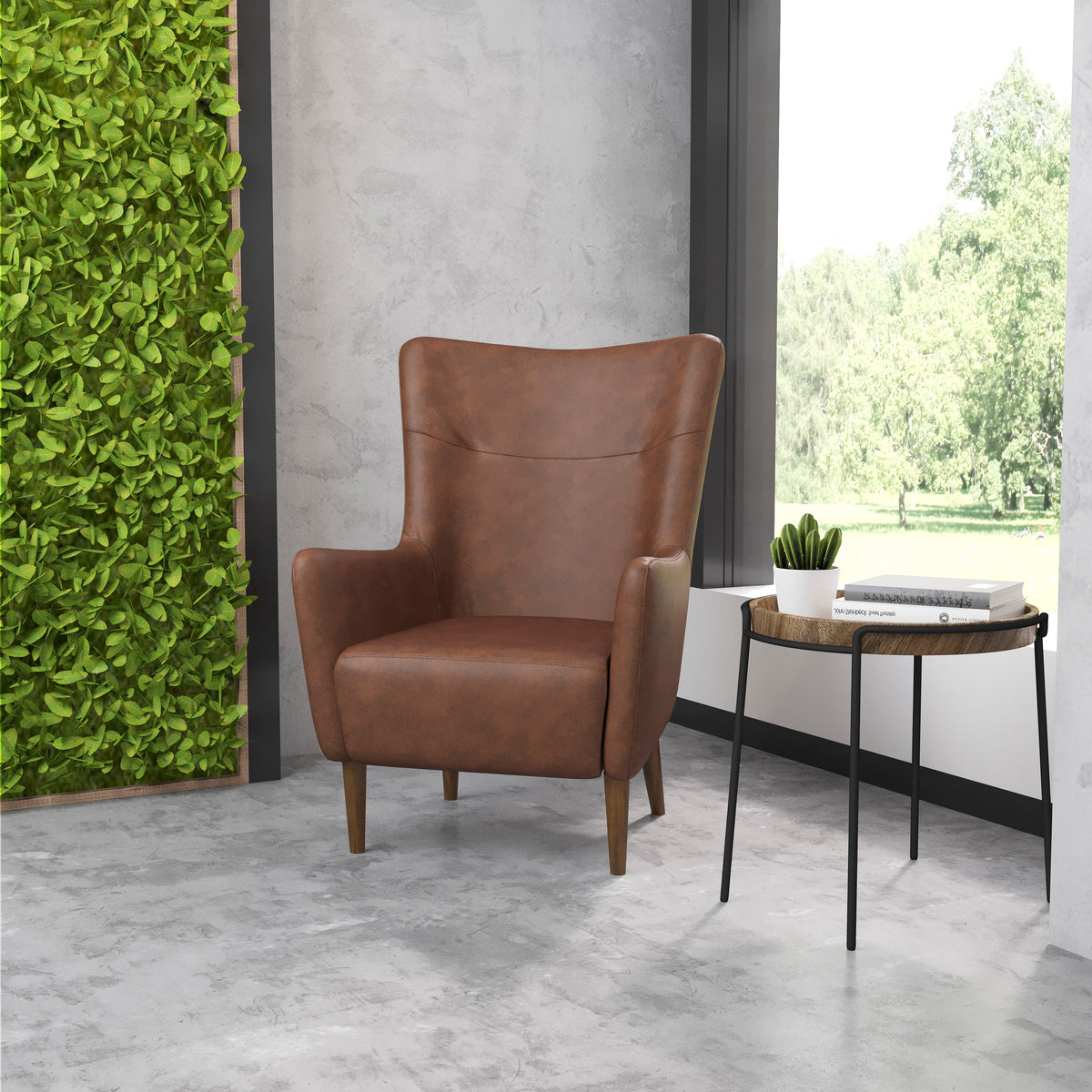 Connor Traditional Wingback Accent Chair, Commercial Grade Upholstery and Wooden Frame and Legs