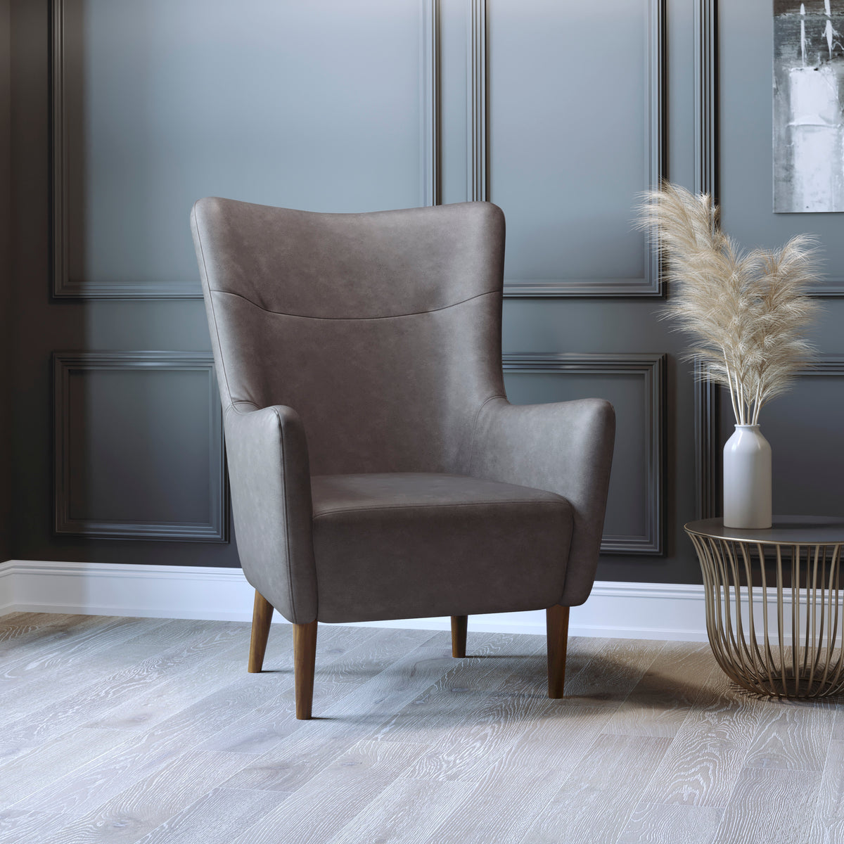Connor Traditional Wingback Accent Chair, Commercial Grade Upholstery and Wooden Frame and Legs