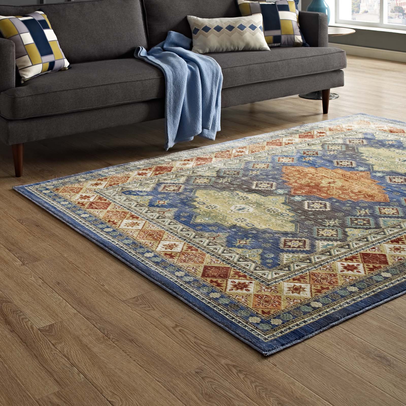 Atzi Distressed Southwestern Diamond Floral 4x6 Area Rug-Indoor Area Rug-Modway-Wall2Wall Furnishings
