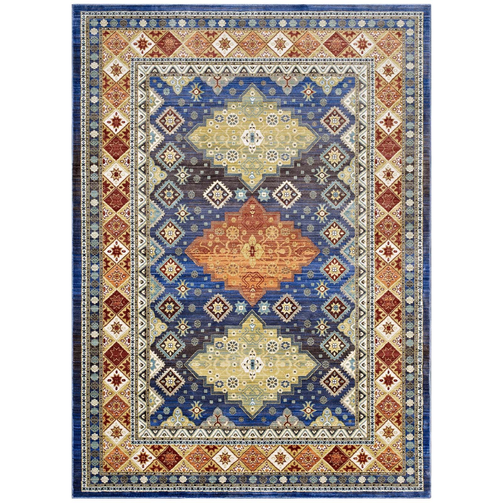 Atzi Distressed Southwestern Diamond Floral 8x10 Area Rug-Indoor Area Rug-Modway-Wall2Wall Furnishings