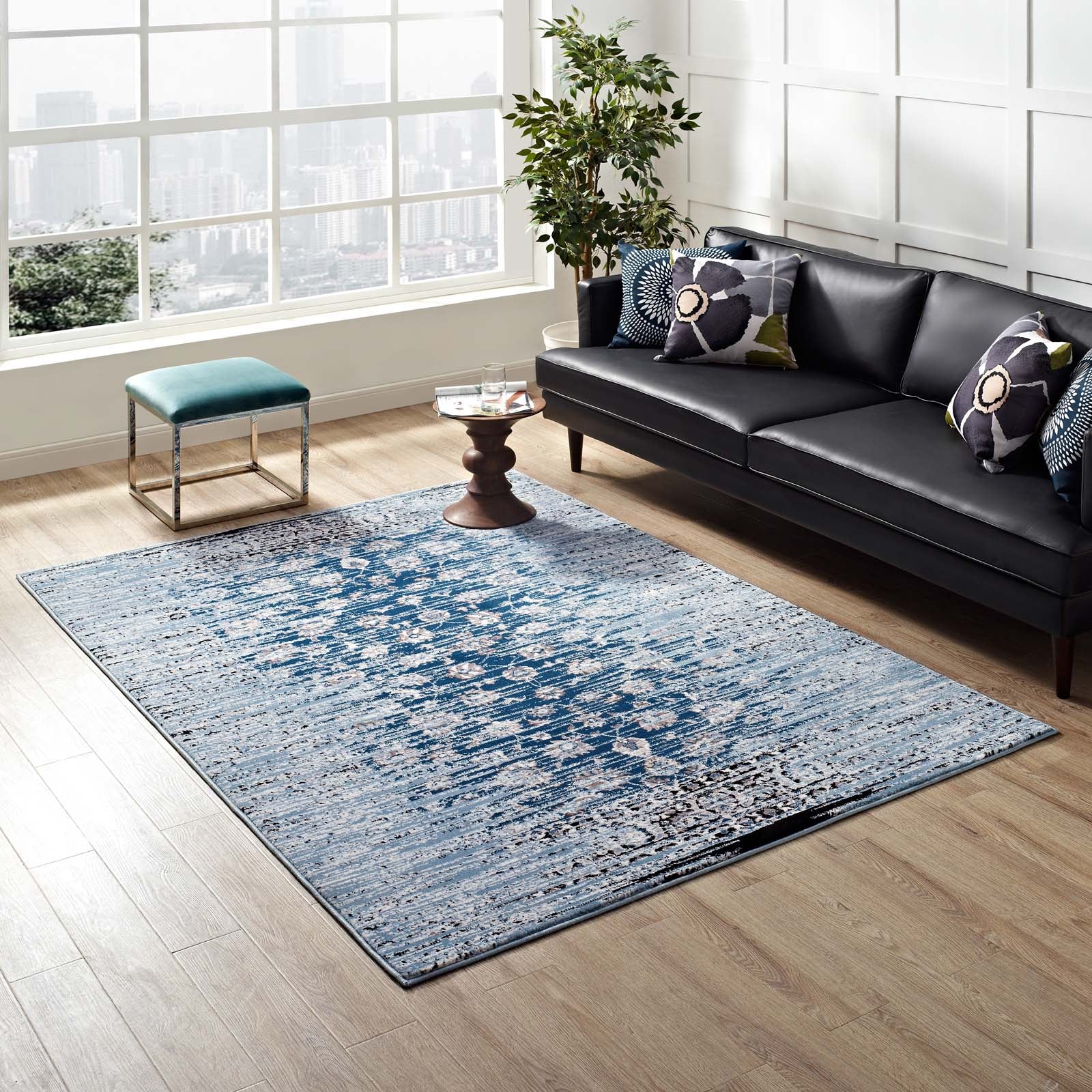 Chiara Distressed Floral Lattice Contemporary 5x8 Area Rug-Indoor Area Rug-Modway-Wall2Wall Furnishings