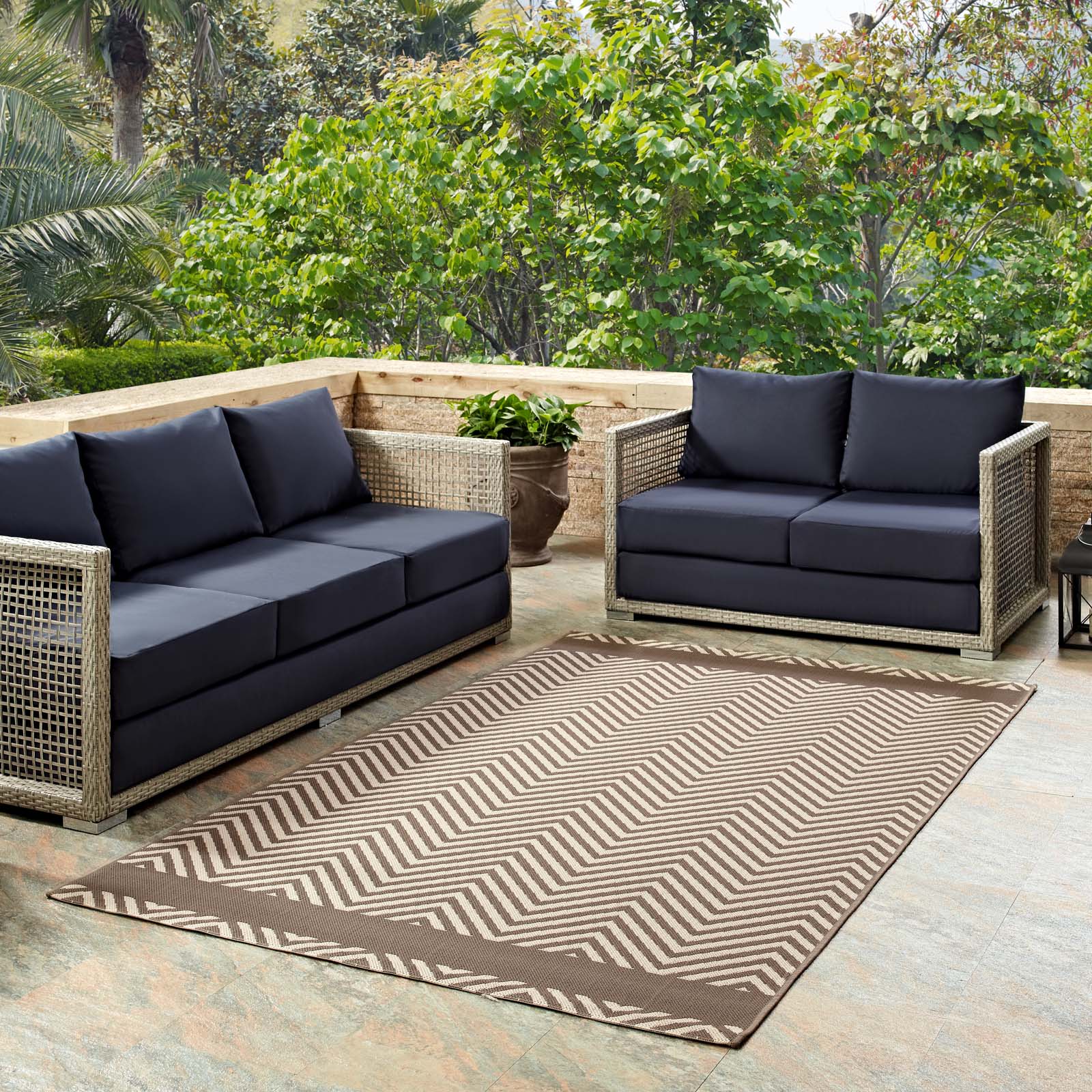 Optica Chevron With End Borders 8x10 Indoor and Outdoor Area Rug-Indoor and Outdoor Area Rug-Modway-Wall2Wall Furnishings