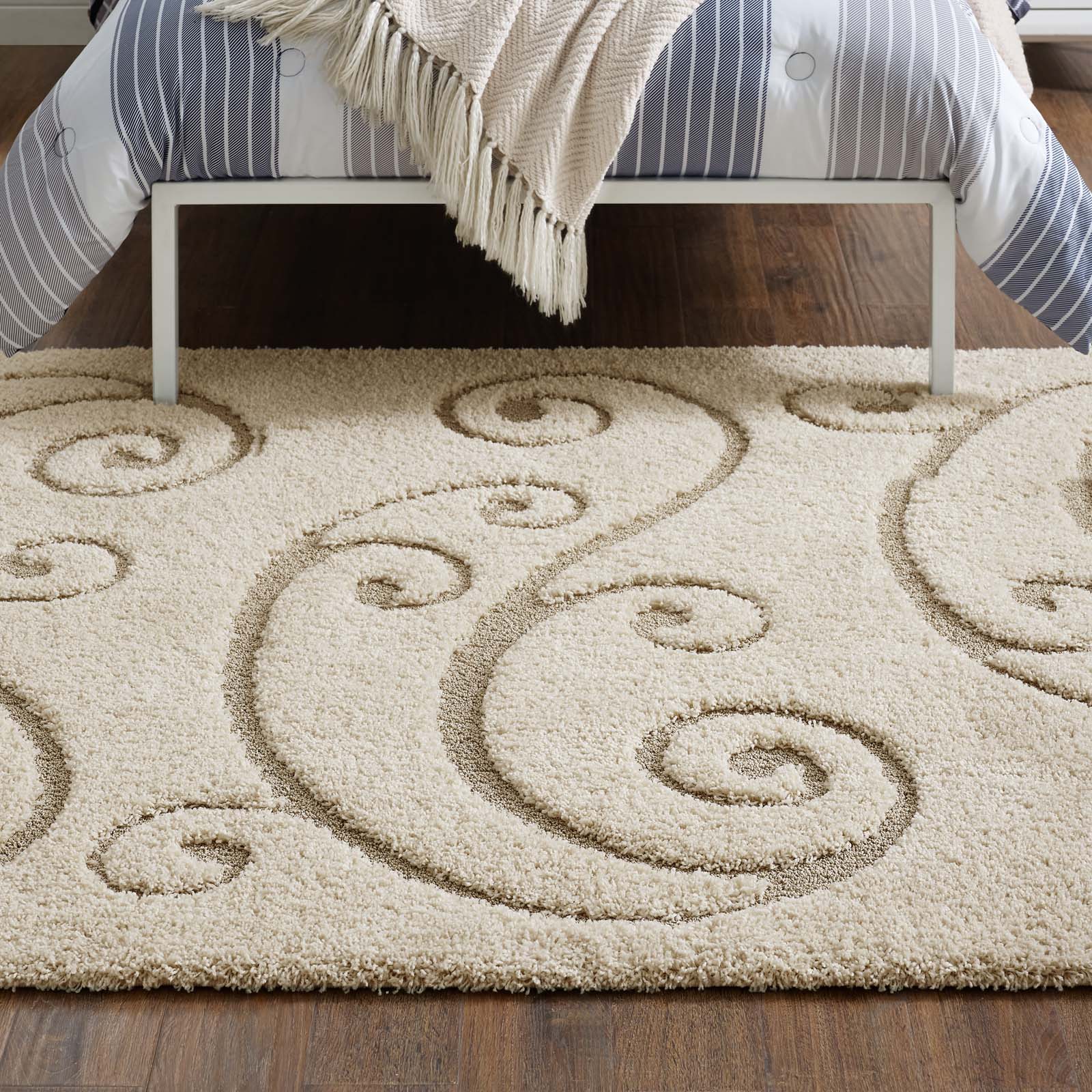 Jubilant Sprout Scrolling Vine 5x8 Shag Area Rug-Area Rug-Modway-Wall2Wall Furnishings