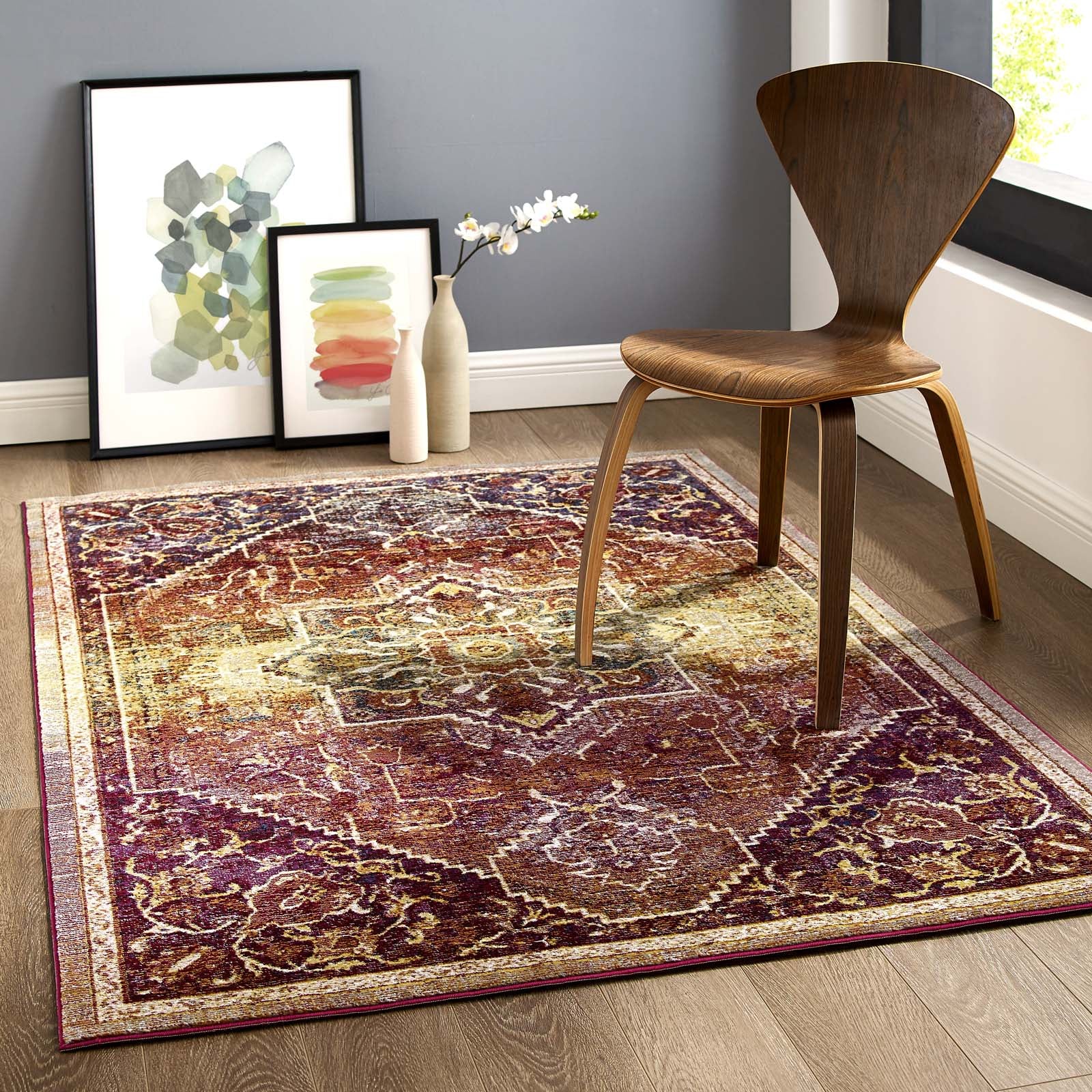Success Kaede Transitional Distressed Vintage Floral Persian Medallion 4x6 Area Rug-Area Rug-Modway-Wall2Wall Furnishings