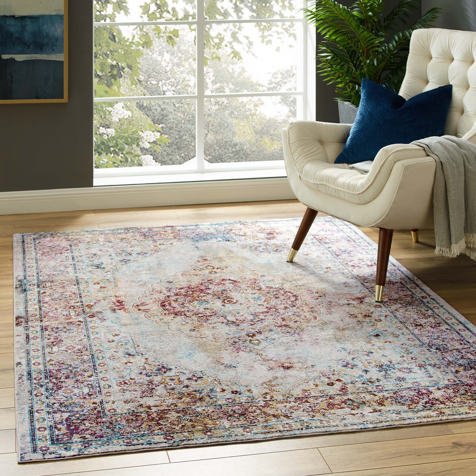 Success Merritt Transitional Distressed Vintage Floral Persian Medallion 5x8 Area Rug-Area Rug-Modway-Wall2Wall Furnishings