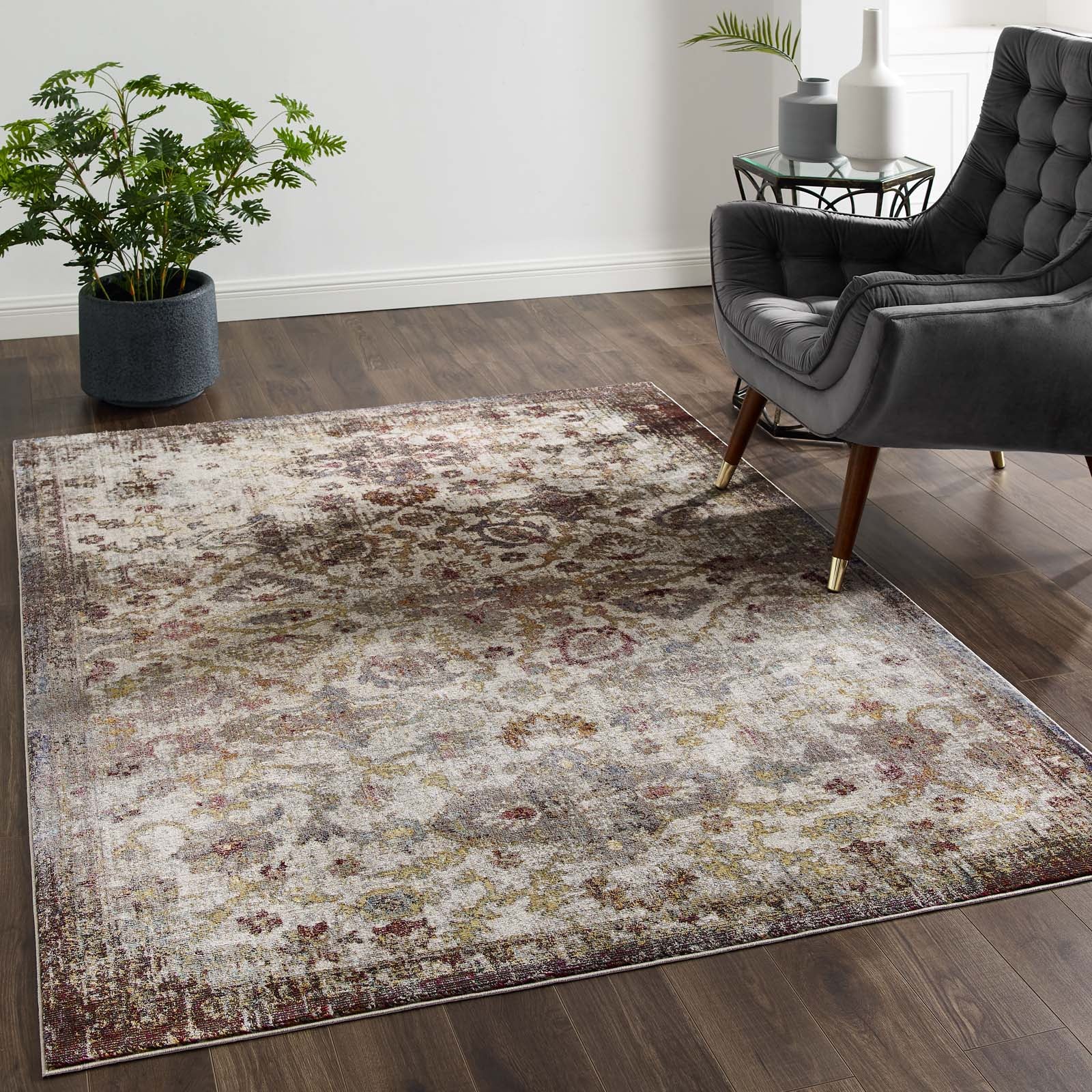 Success Kaede Distressed Vintage Floral Moroccan Trellis 5x8 Area Rug-Indoor Area Rug-Modway-Wall2Wall Furnishings