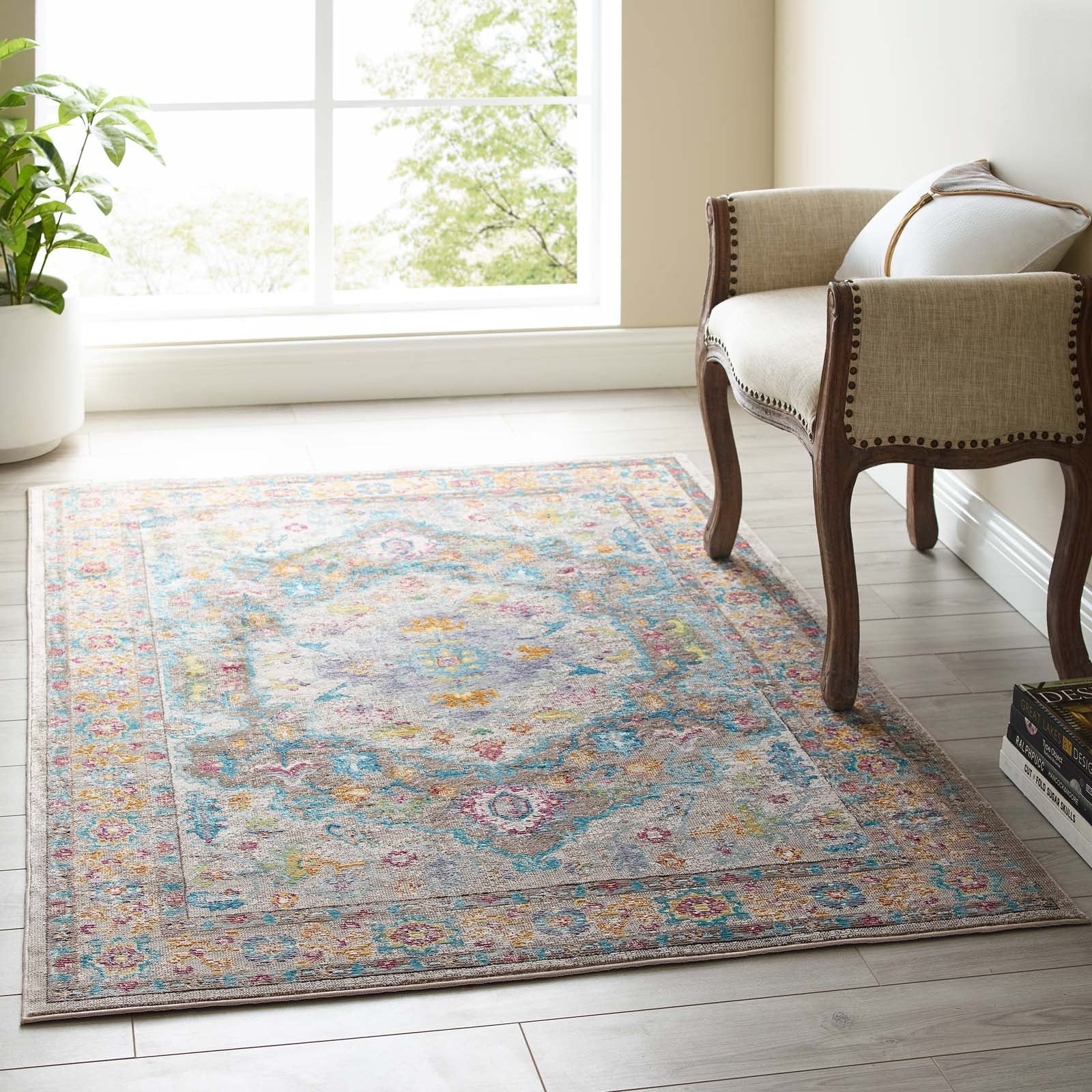 Success Anisah Distressed Vintage Floral Persian Medallion 4x6 Area Rug-Area Rug-Modway-Wall2Wall Furnishings