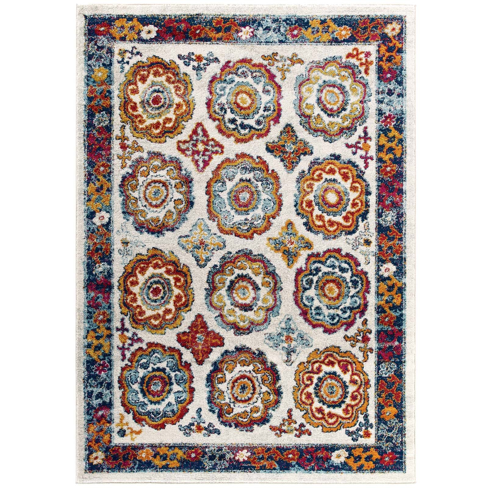 Entourage Odile Transitional Distressed Vintage Floral Moroccan Trellis 5x8 Area Rug-Area Rug-Modway-Wall2Wall Furnishings