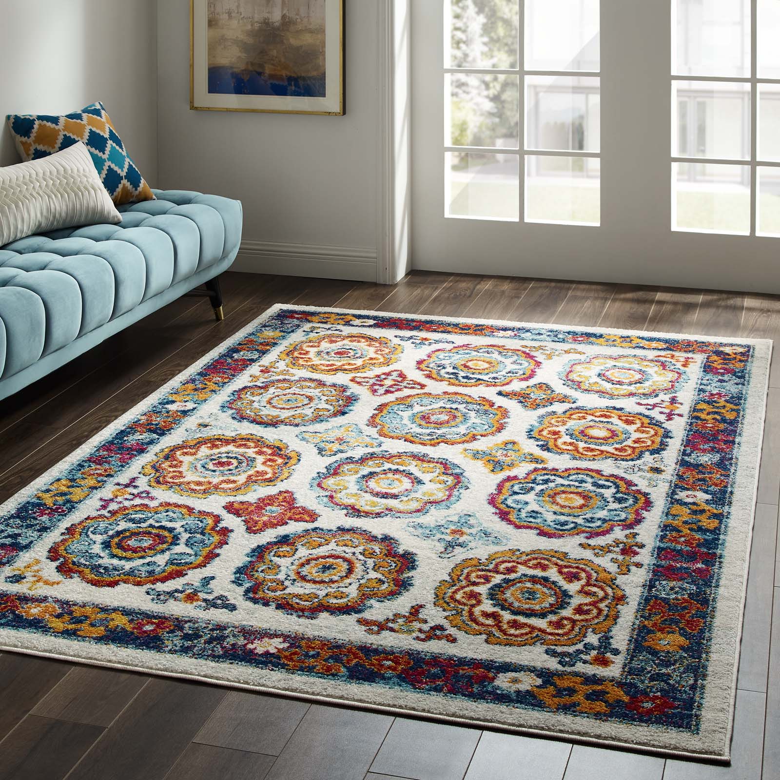 Entourage Odile Transitional Distressed Vintage Floral Moroccan Trellis 5x8 Area Rug-Indoor Area Rug-Modway-Wall2Wall Furnishings