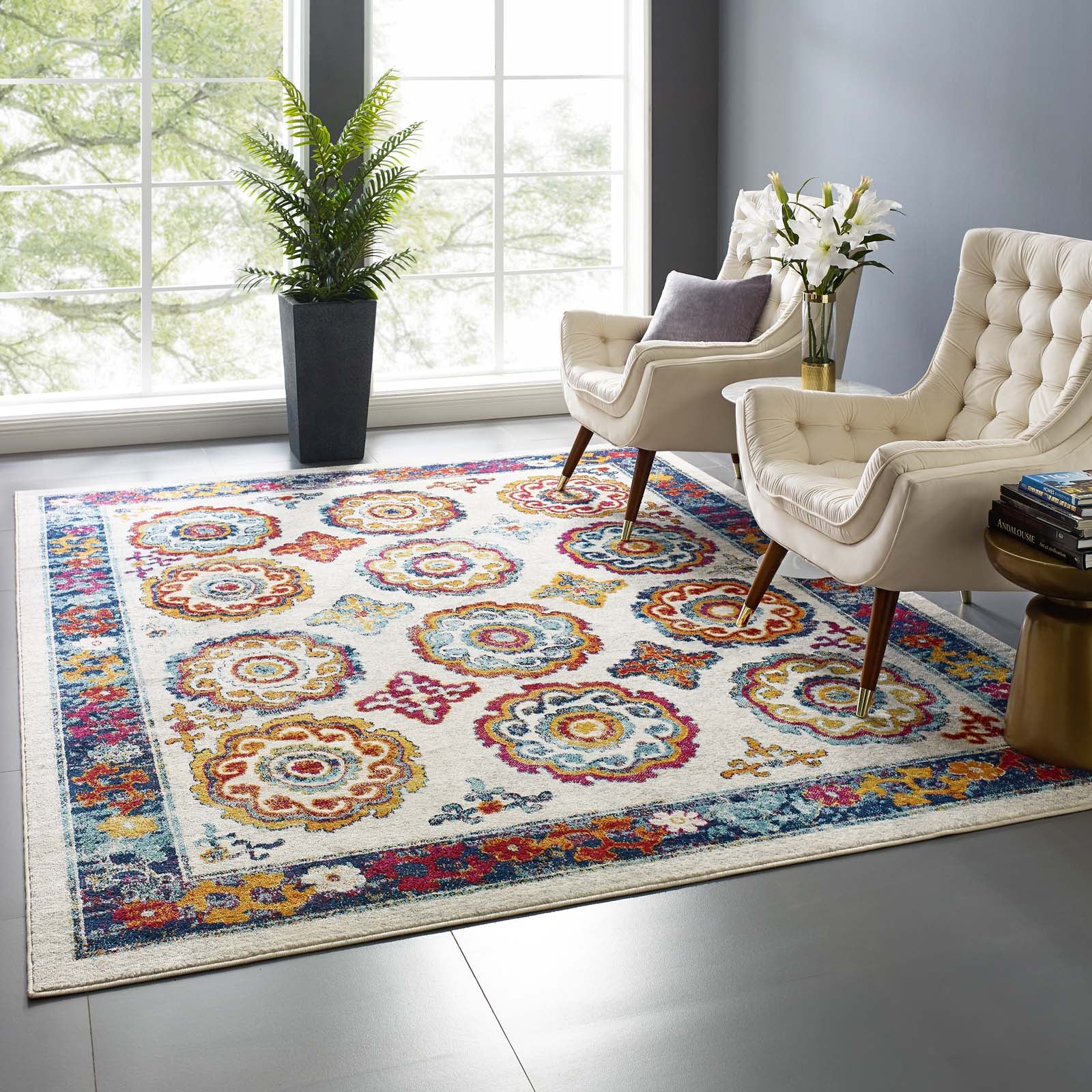 Entourage Odile Transitional Distressed Vintage Floral Moroccan Trellis 8x10 Area Rug-Indoor Area Rug-Modway-Wall2Wall Furnishings