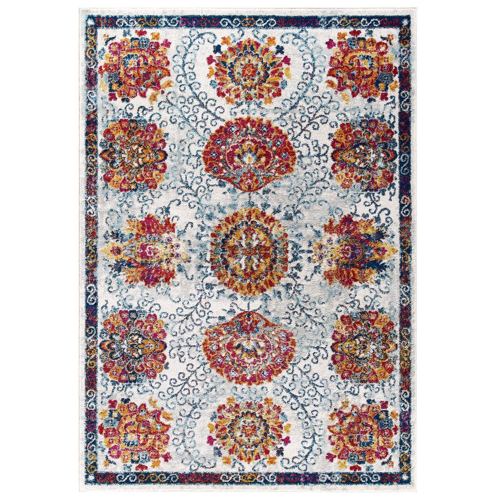 Entourage Kensie Distressed Vintage Floral Moroccan Trellis 5x8 Area Rug-Area Rug-Modway-Wall2Wall Furnishings
