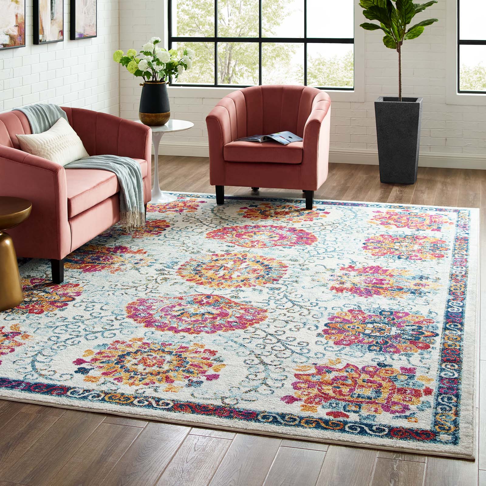 Entourage Kensie Distressed Vintage Floral Moroccan Trellis 8x10 Area Rug-Area Rug-Modway-Wall2Wall Furnishings