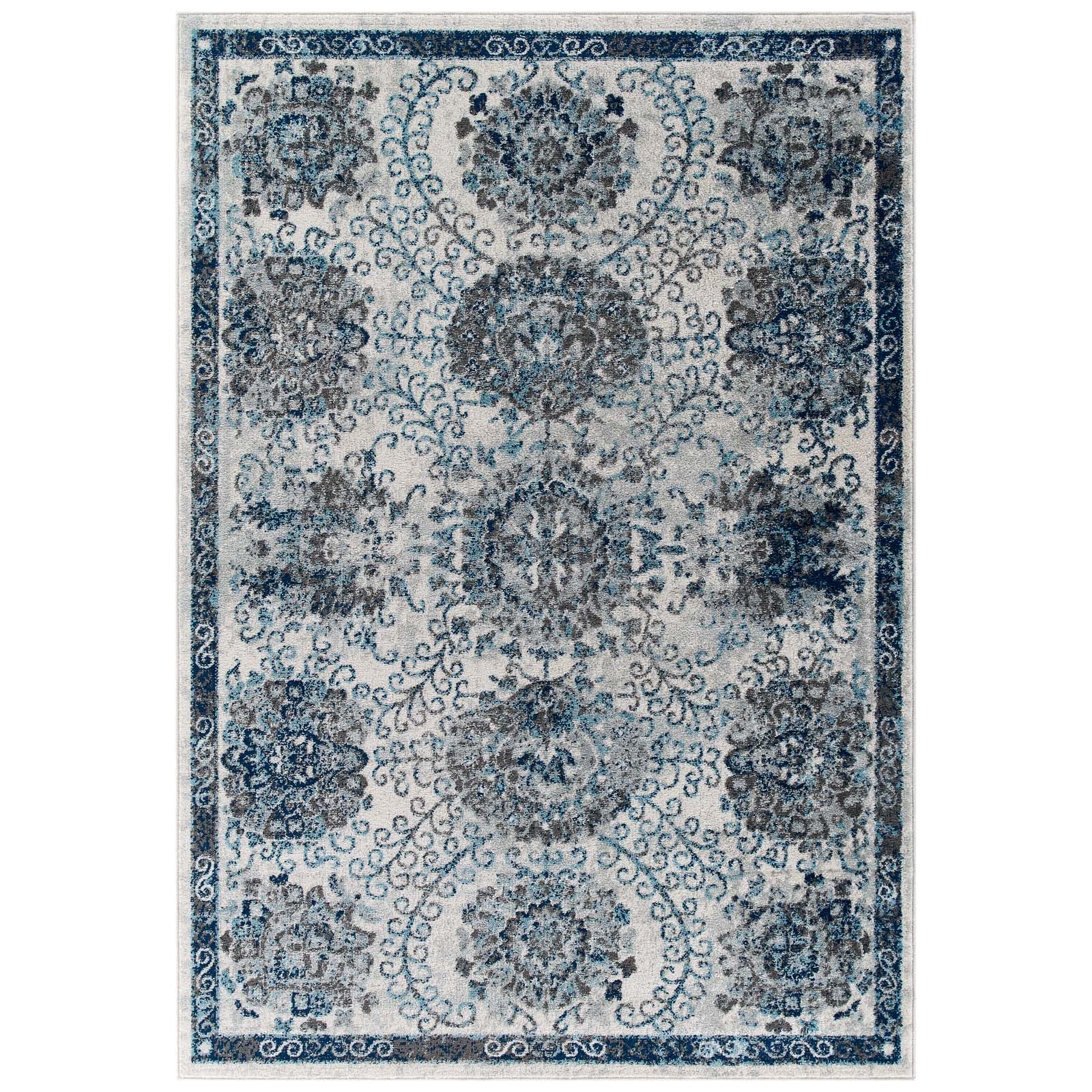 Entourage Kensie Distressed Vintage Floral Moroccan Trellis 5x8 Area Rug-Area Rug-Modway-Wall2Wall Furnishings