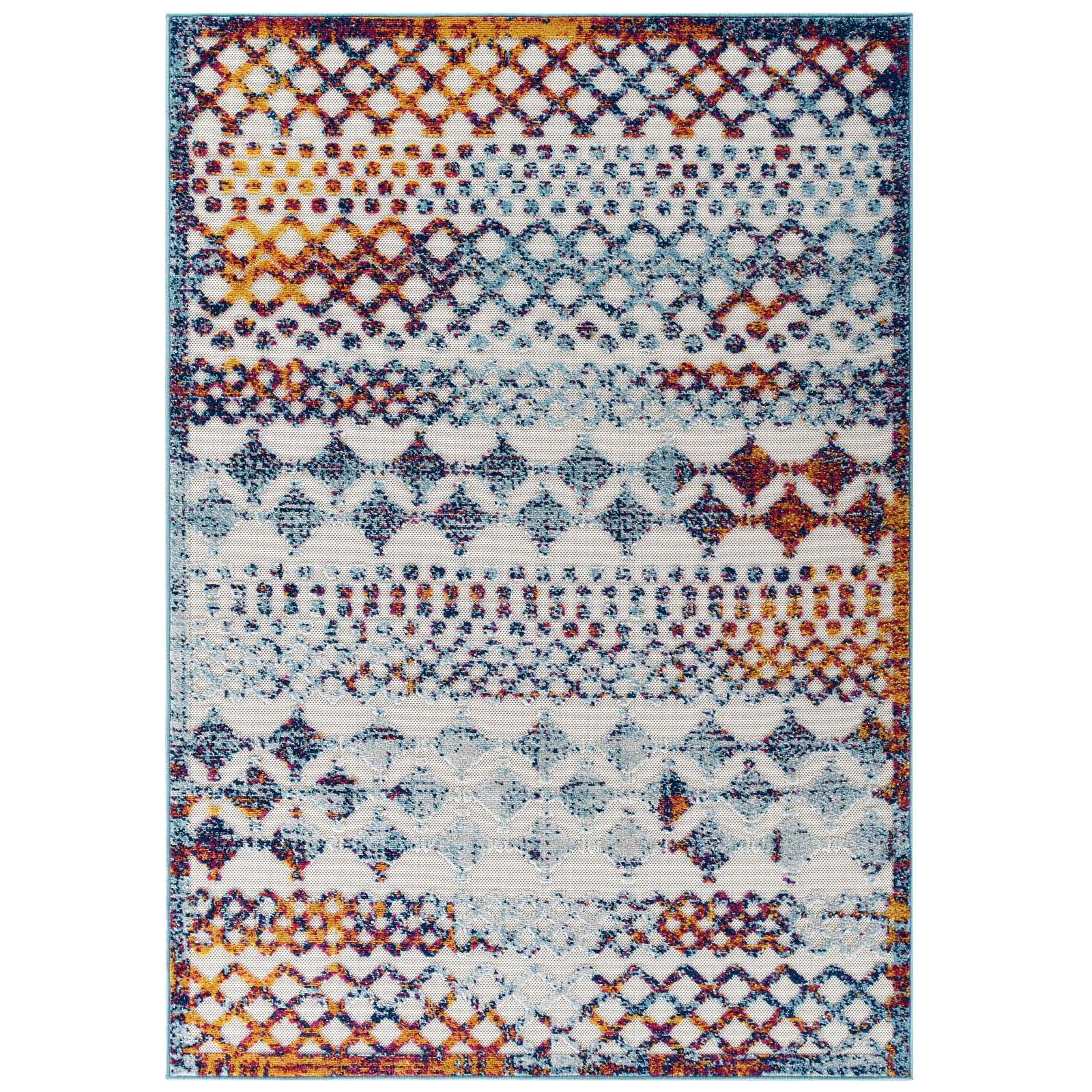 Reflect Giada Distressed Vintage Abstract Diamond Moroccan Trellis 8x10 Indoor and Outdoor Area Rug-Indoor and Outdoor Area Rug-Modway-Wall2Wall Furnishings