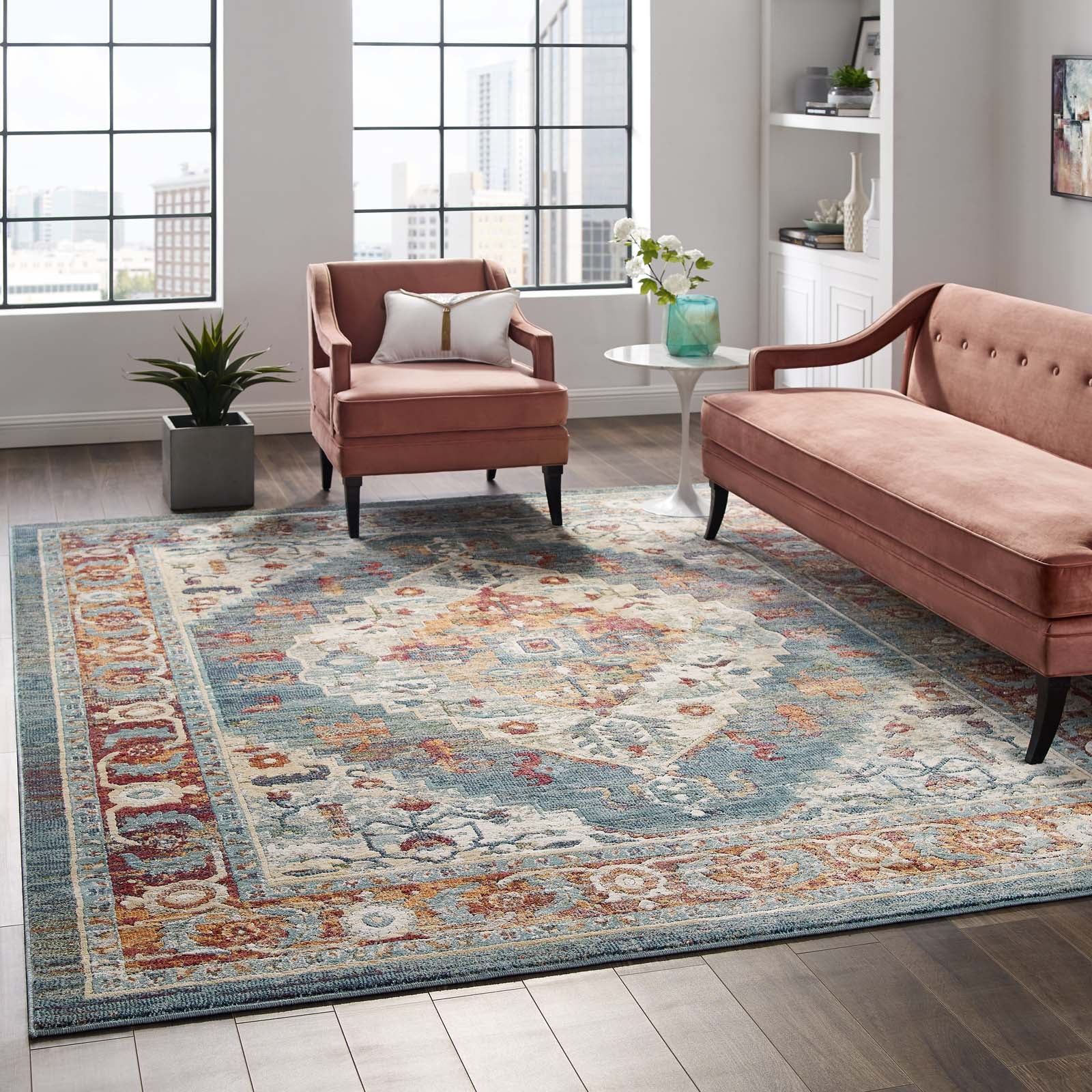 Tribute Camellia Distressed Vintage Floral Persian Medallion 8x10 Area Rug-Area Rug-Modway-Wall2Wall Furnishings