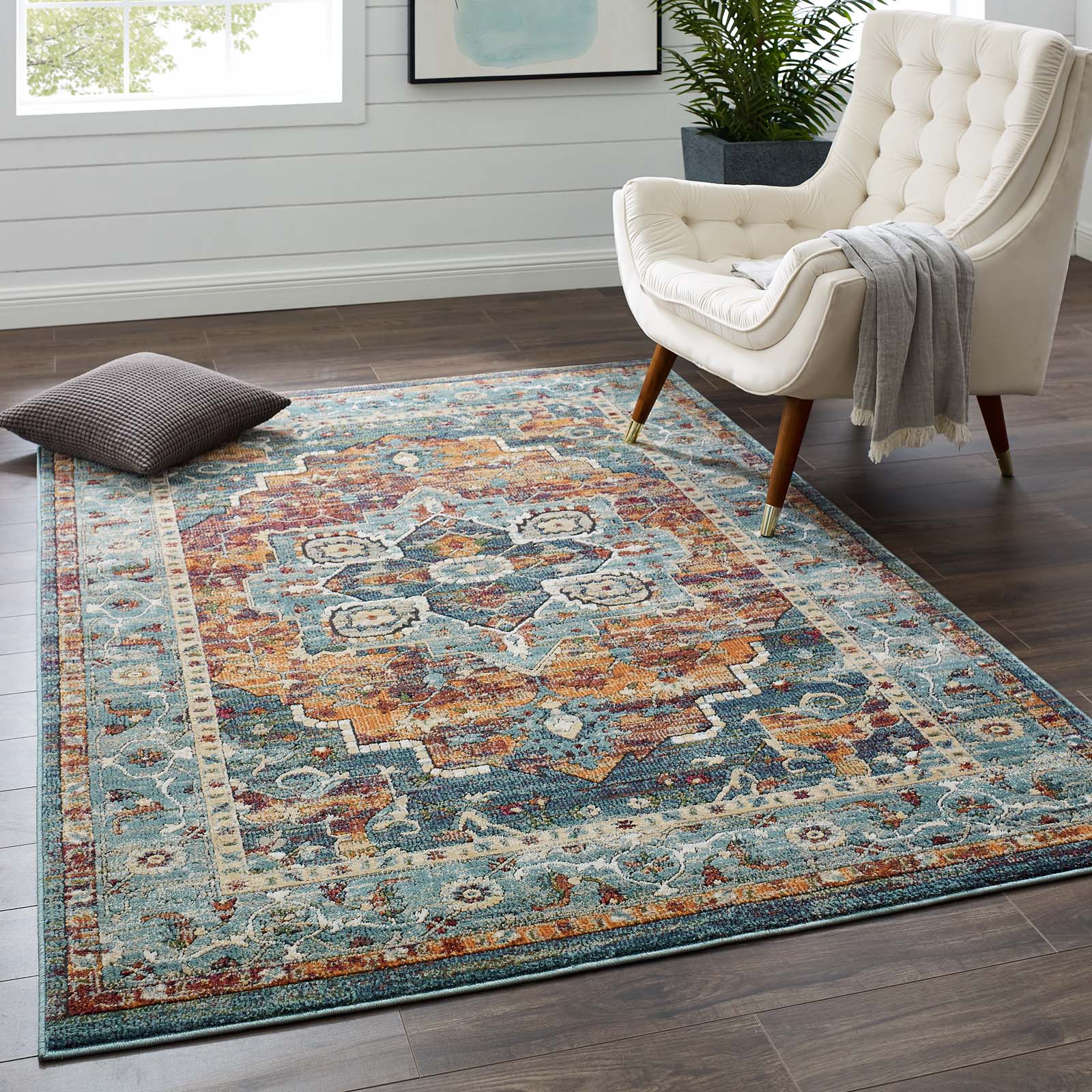 Tribute Diantha Distressed Vintage Floral Persian Medallion 5x8 Area Rug-Area Rug-Modway-Wall2Wall Furnishings