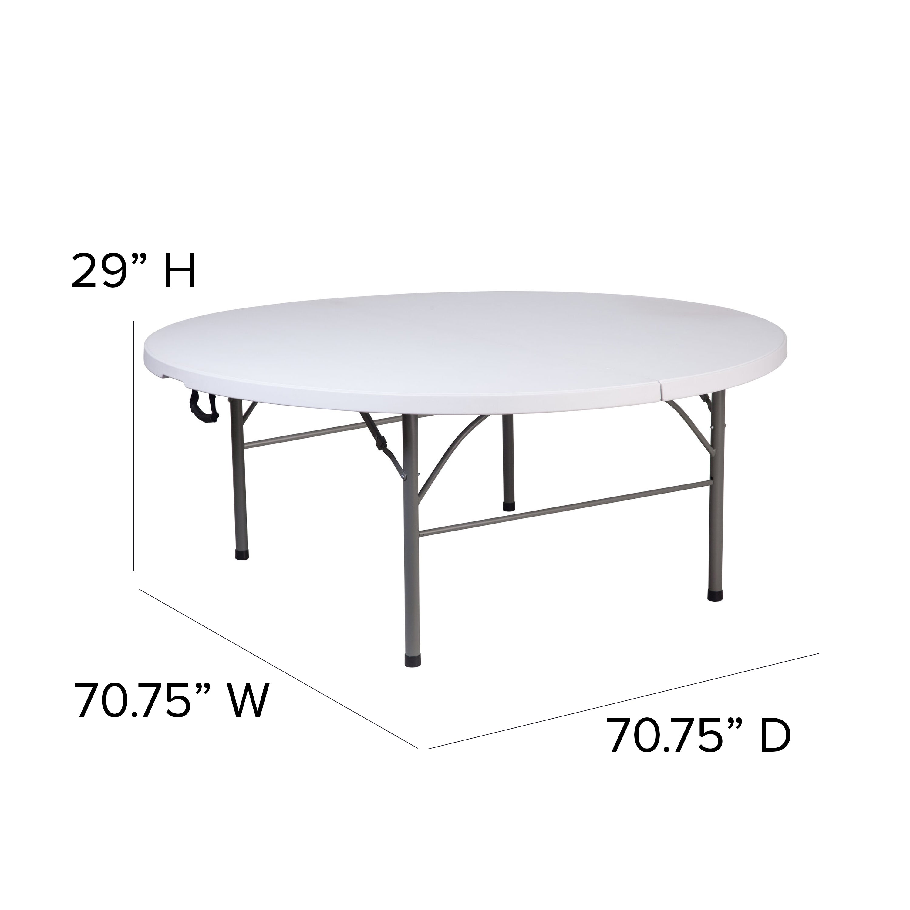 5.89-Foot Round Bi-Fold Plastic Banquet and Event Folding Table with Carrying Handle-Round Plastic Folding Table-Flash Furniture-Wall2Wall Furnishings