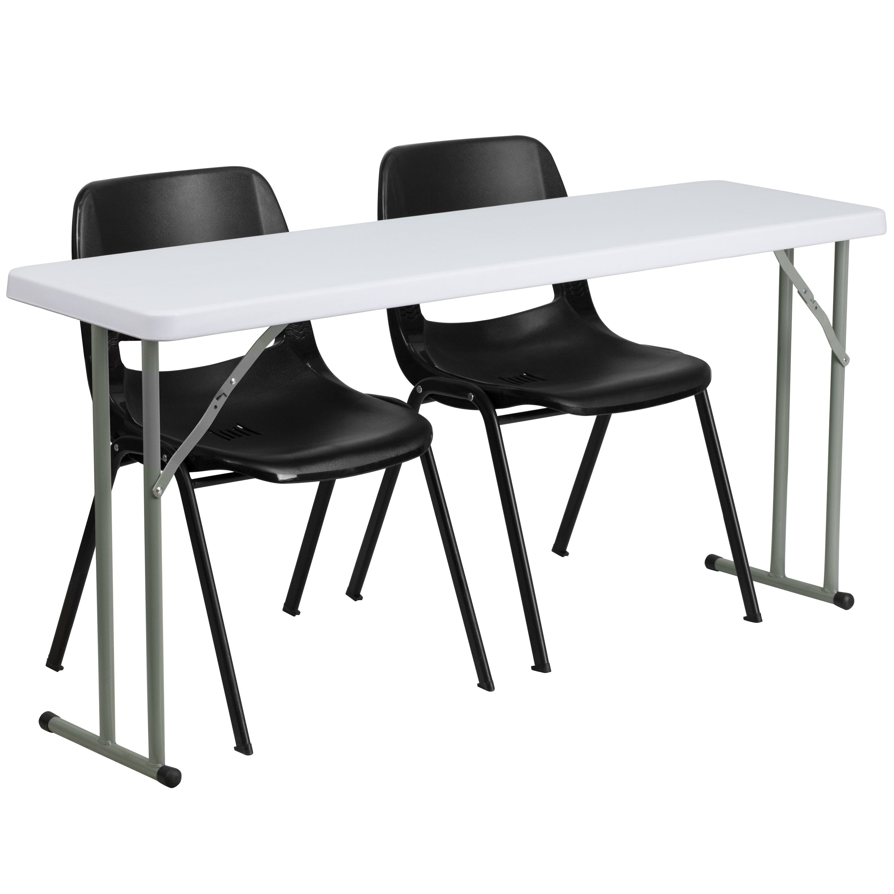 5-Foot Plastic Folding Training Table Set with 2 Black Plastic Stack Chairs-Training Table and Chair Set-Flash Furniture-Wall2Wall Furnishings