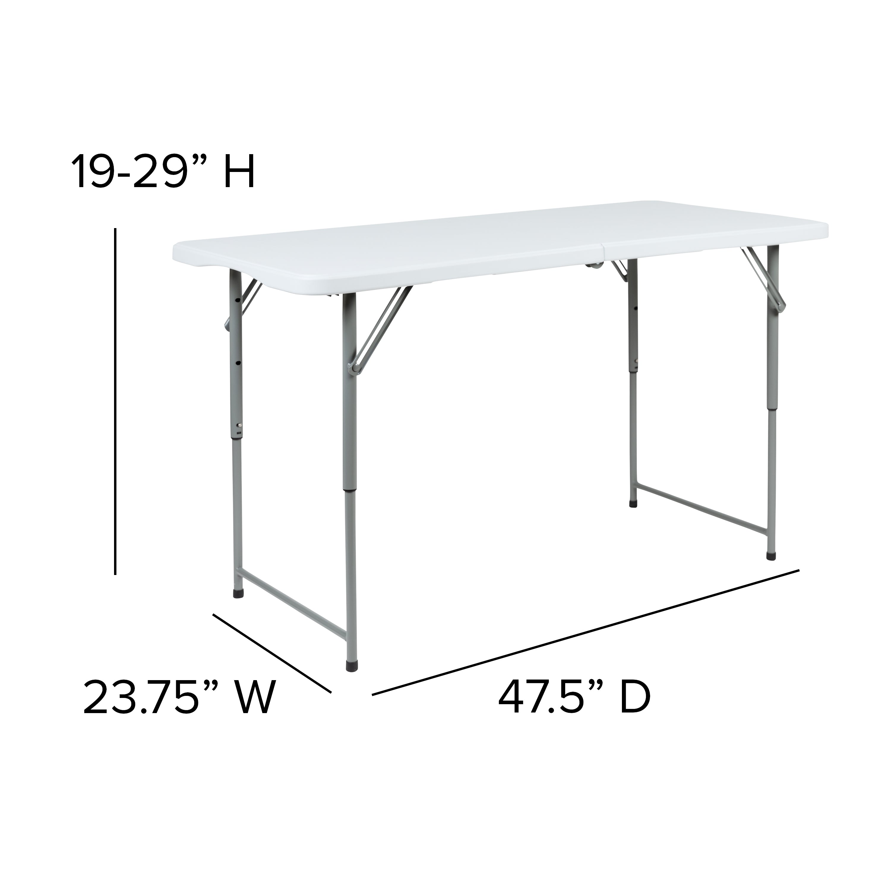 Height Adjustable Bi-Fold Plastic Folding Table with Carrying Handle-Rectangular Plastic Folding Table-Flash Furniture-Wall2Wall Furnishings