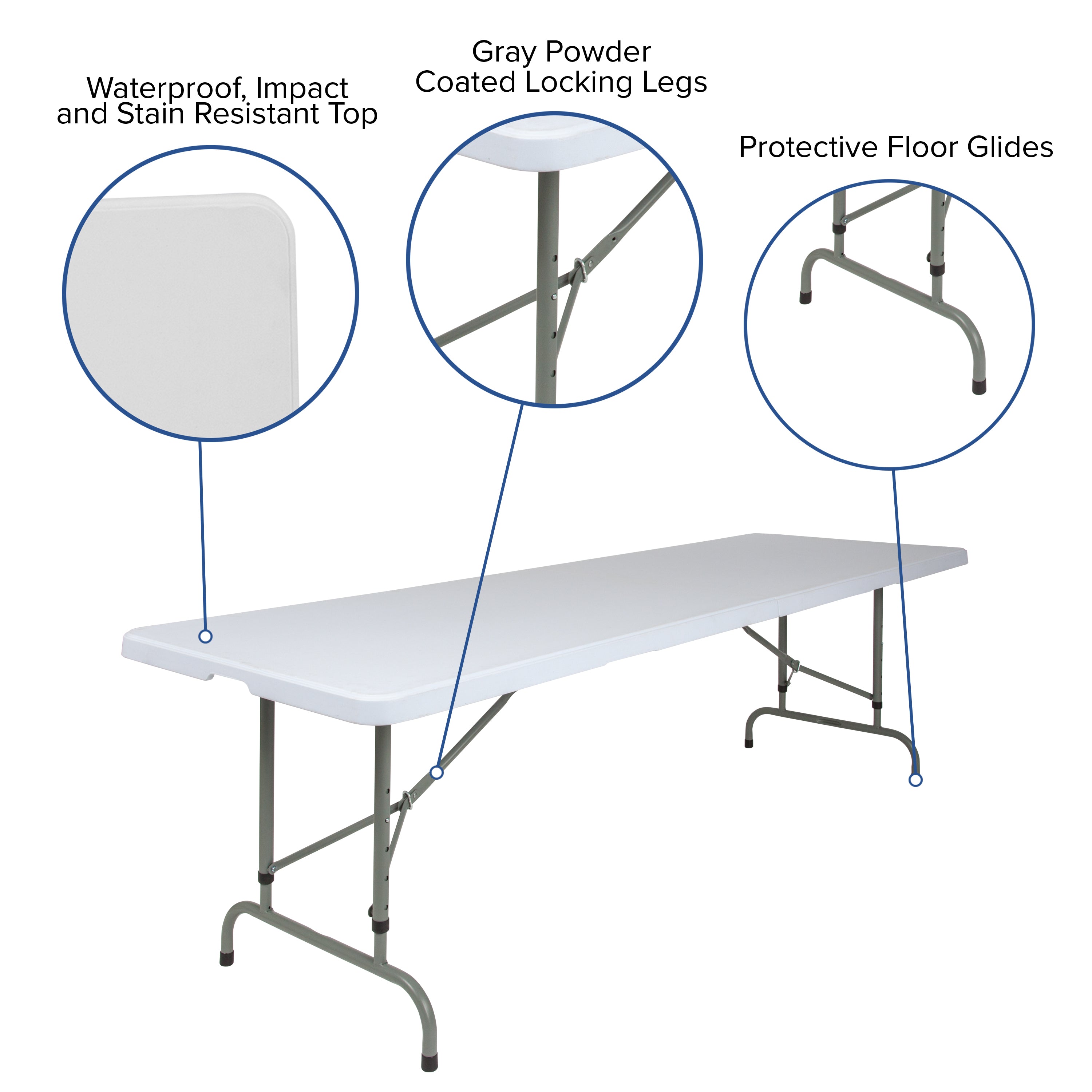 8-Foot Height Adjustable Plastic Folding Table-Rectangular Plastic Folding Table-Flash Furniture-Wall2Wall Furnishings