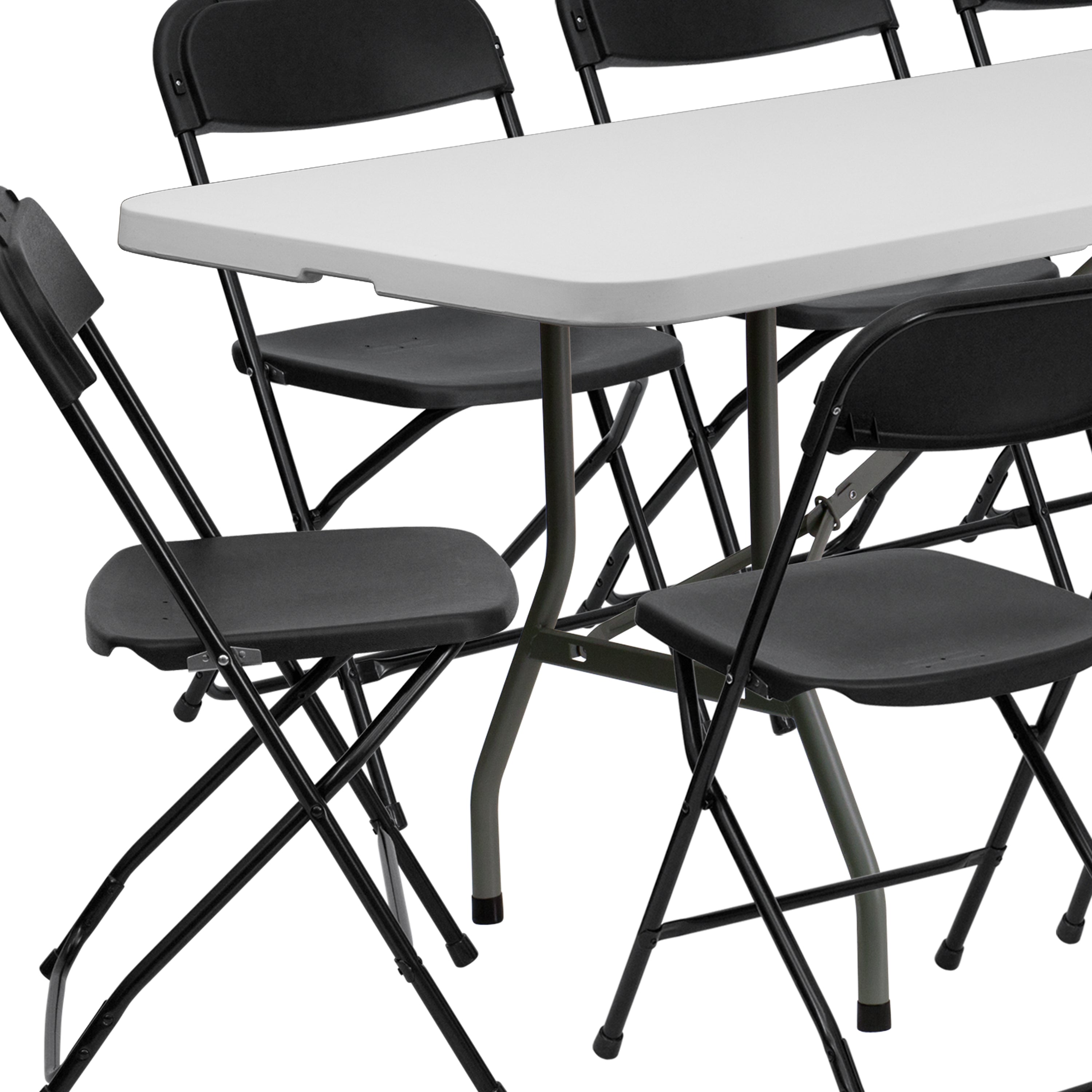30"W x 96"L Bi-Fold Plastic Event/Training Folding Table Set with 10 Folding Chairs-Plastic Folding Table and Chair Set-Flash Furniture-Wall2Wall Furnishings
