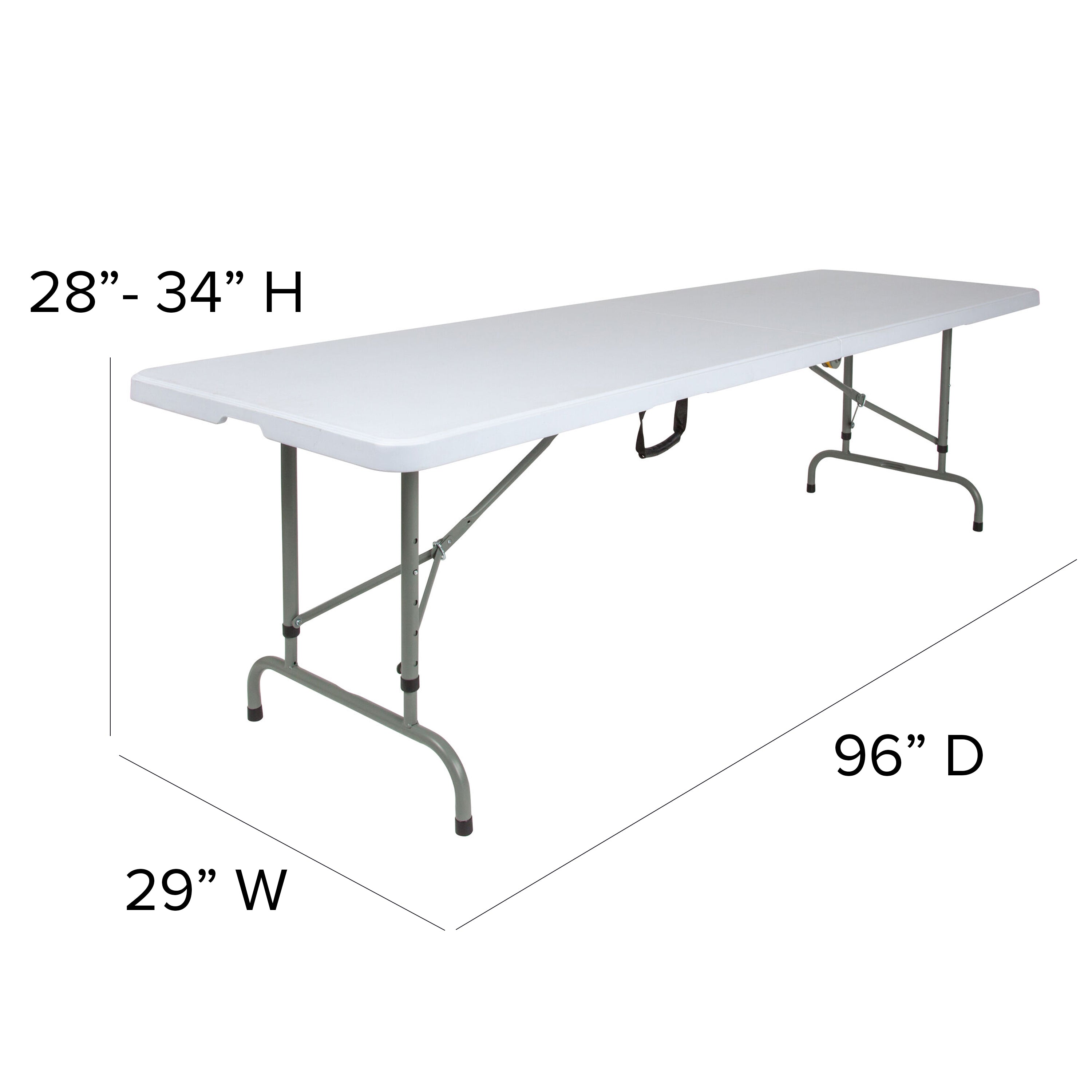 8-Foot Height Adjustable Bi-Fold Plastic Banquet and Event Folding Table with Carrying Handle-Rectangular Plastic Folding Table-Flash Furniture-Wall2Wall Furnishings