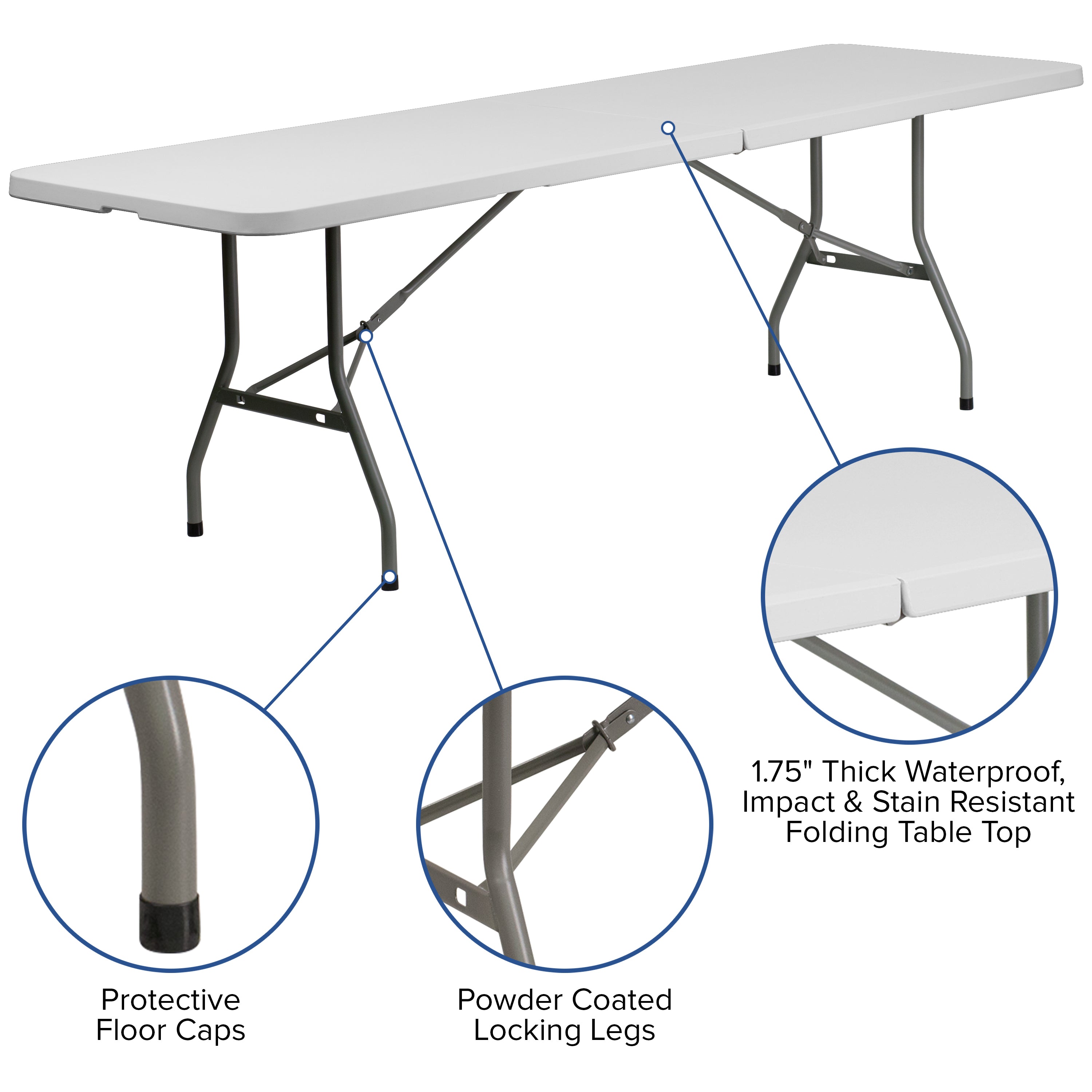 8-Foot Bi-Fold Plastic Banquet and Event Folding Table with Carrying Handle-Rectangular Plastic Folding Table-Flash Furniture-Wall2Wall Furnishings