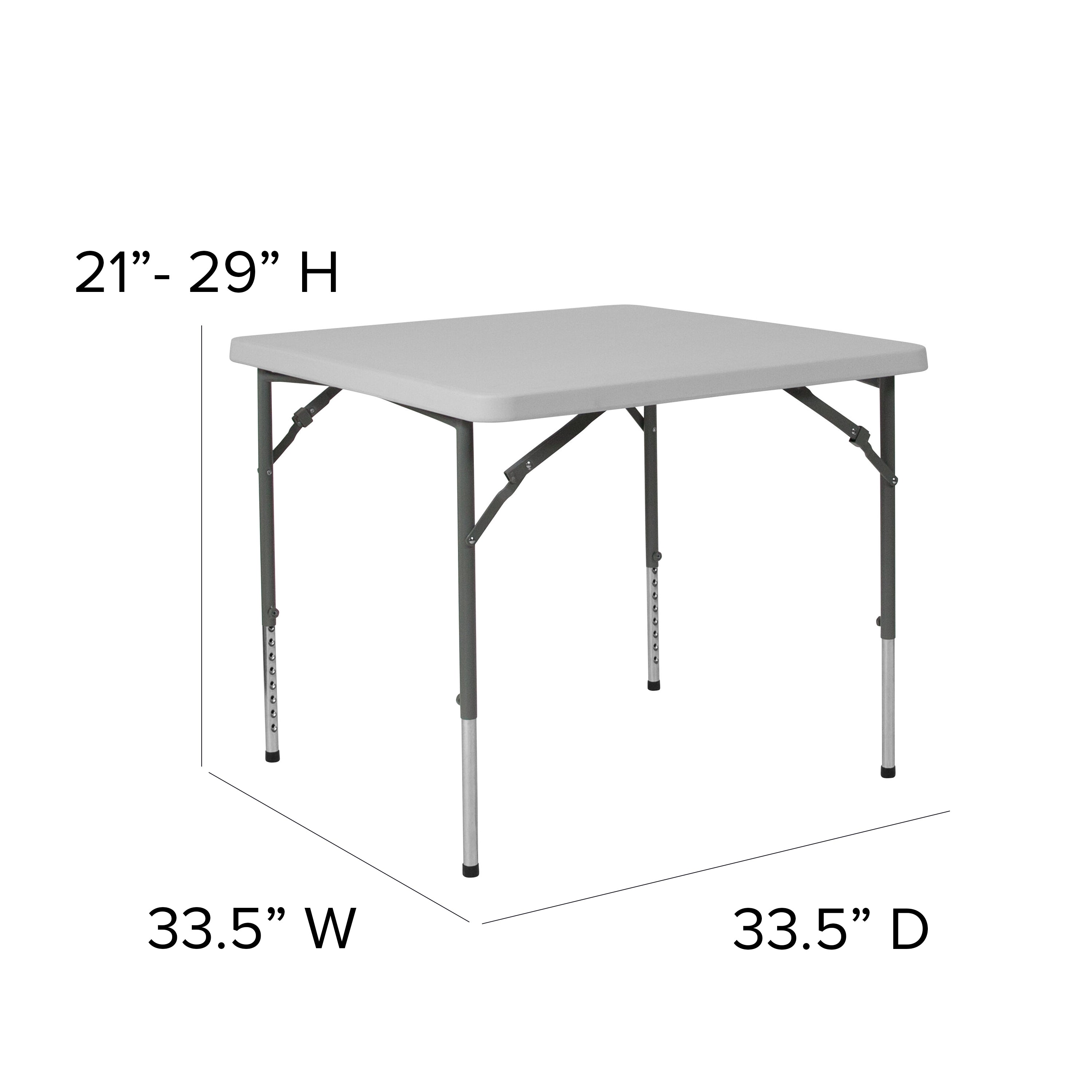 2.79-Foot Square Height Adjustable Plastic Folding Table-Square Plastic Folding Table-Flash Furniture-Wall2Wall Furnishings