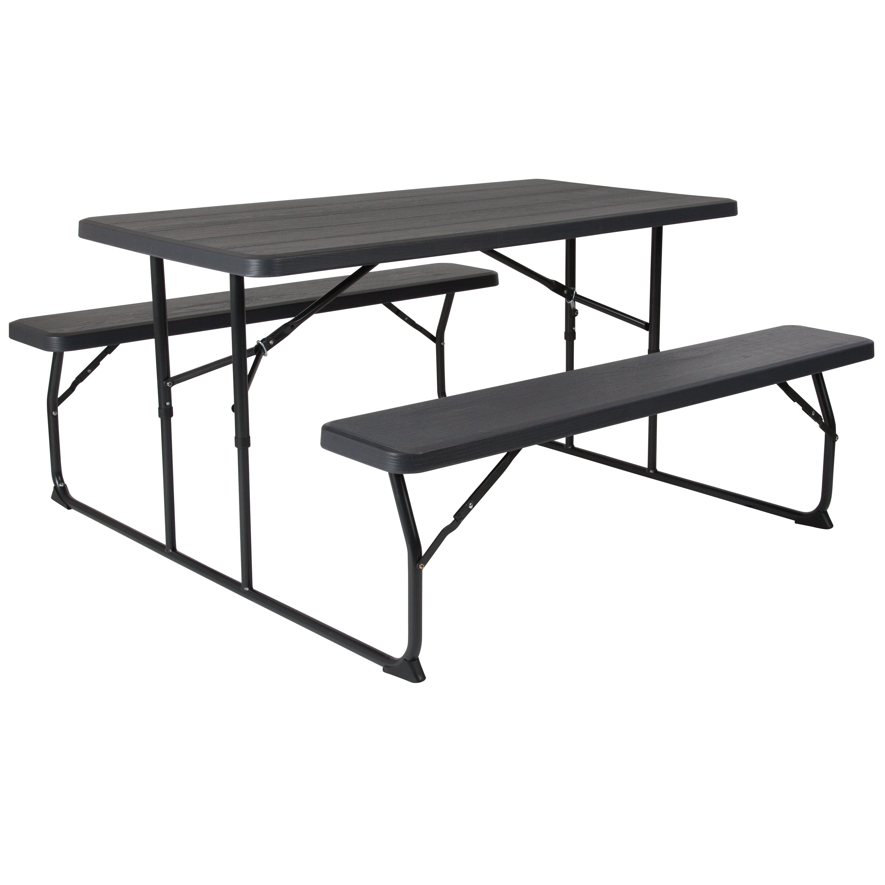 Insta-Fold Wood Grain Folding Picnic Table and Benches - 4.5 Foot Folding Table-Folding Picnic Table-Flash Furniture-Wall2Wall Furnishings