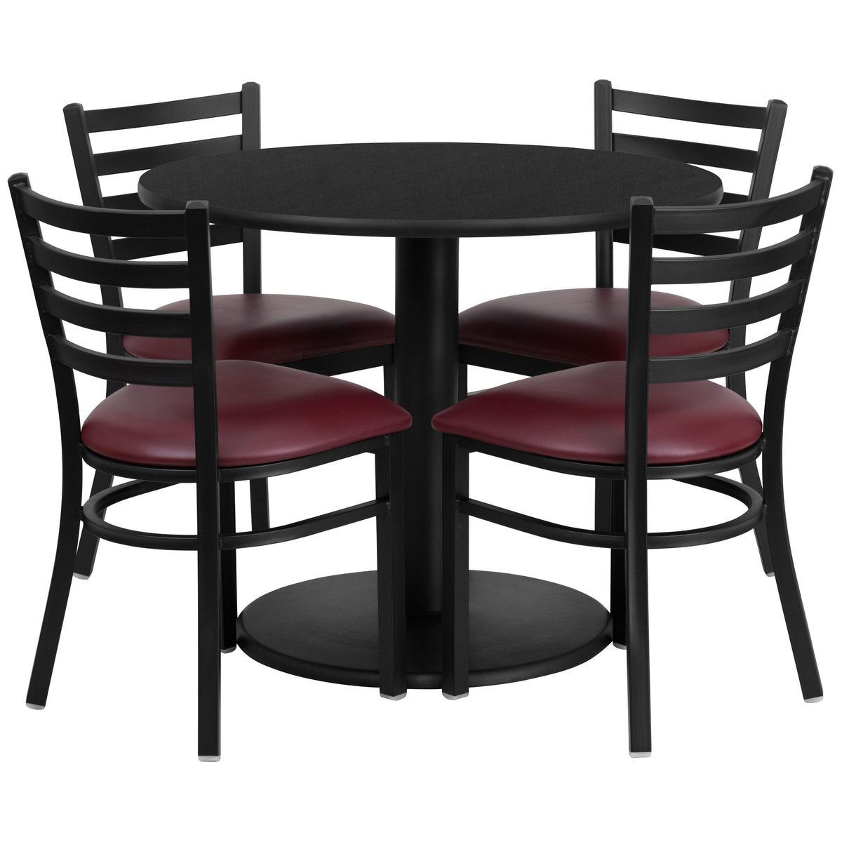 36'' Round Laminate Table Set with Round Base and 4 Ladder Back Metal Chairs