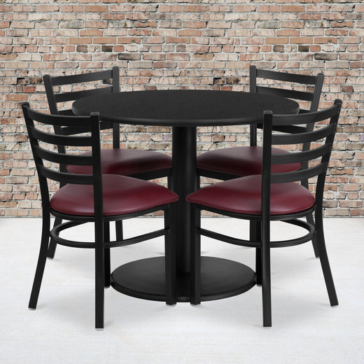 36'' Round Laminate Table Set with Round Base and 4 Ladder Back Metal Chairs