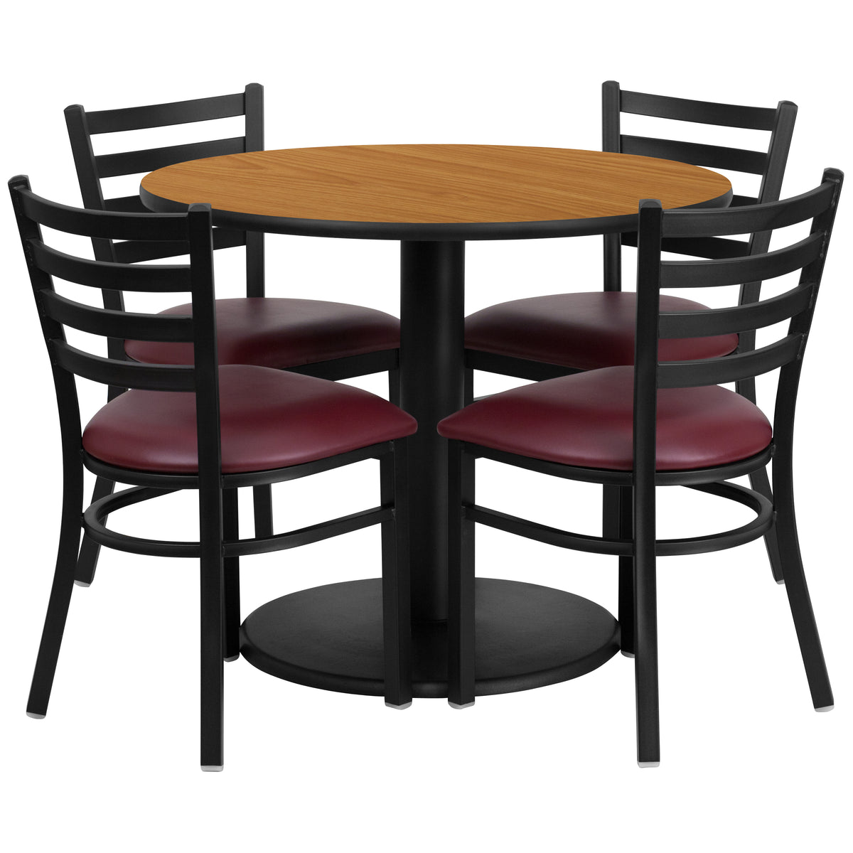 36'' Round Laminate Table Set with Round Base and 4 Ladder Back Metal Chairs