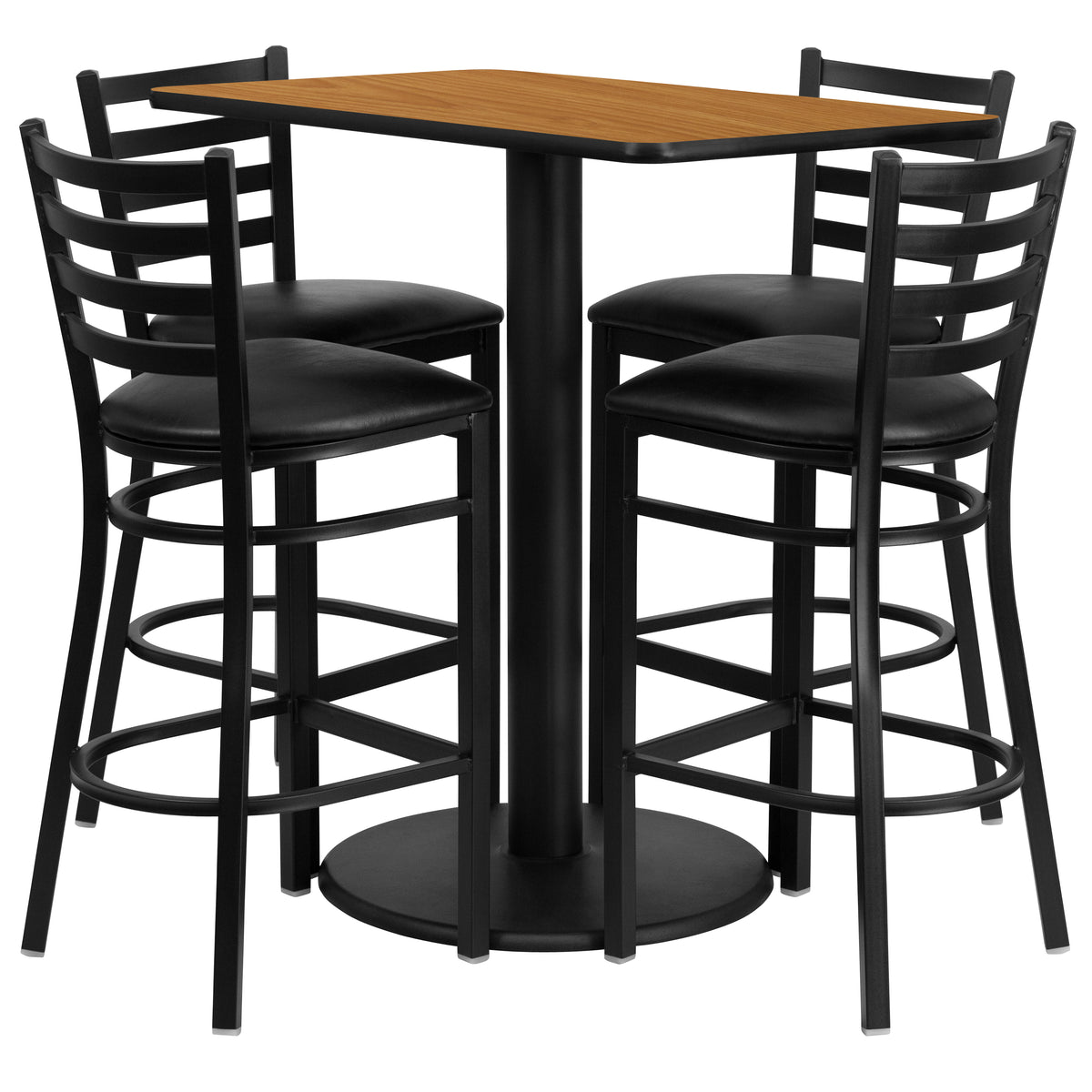24'' x 42'' Rectangular Laminate Table Set with 4 Ladder Back Metal Barstools