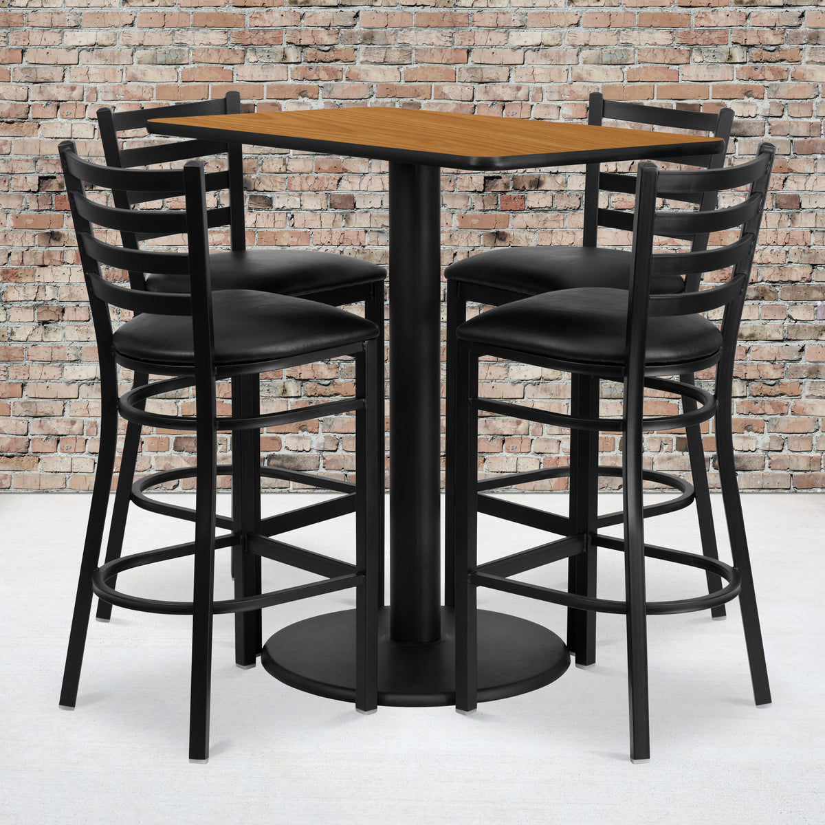 24'' x 42'' Rectangular Laminate Table Set with 4 Ladder Back Metal Barstools