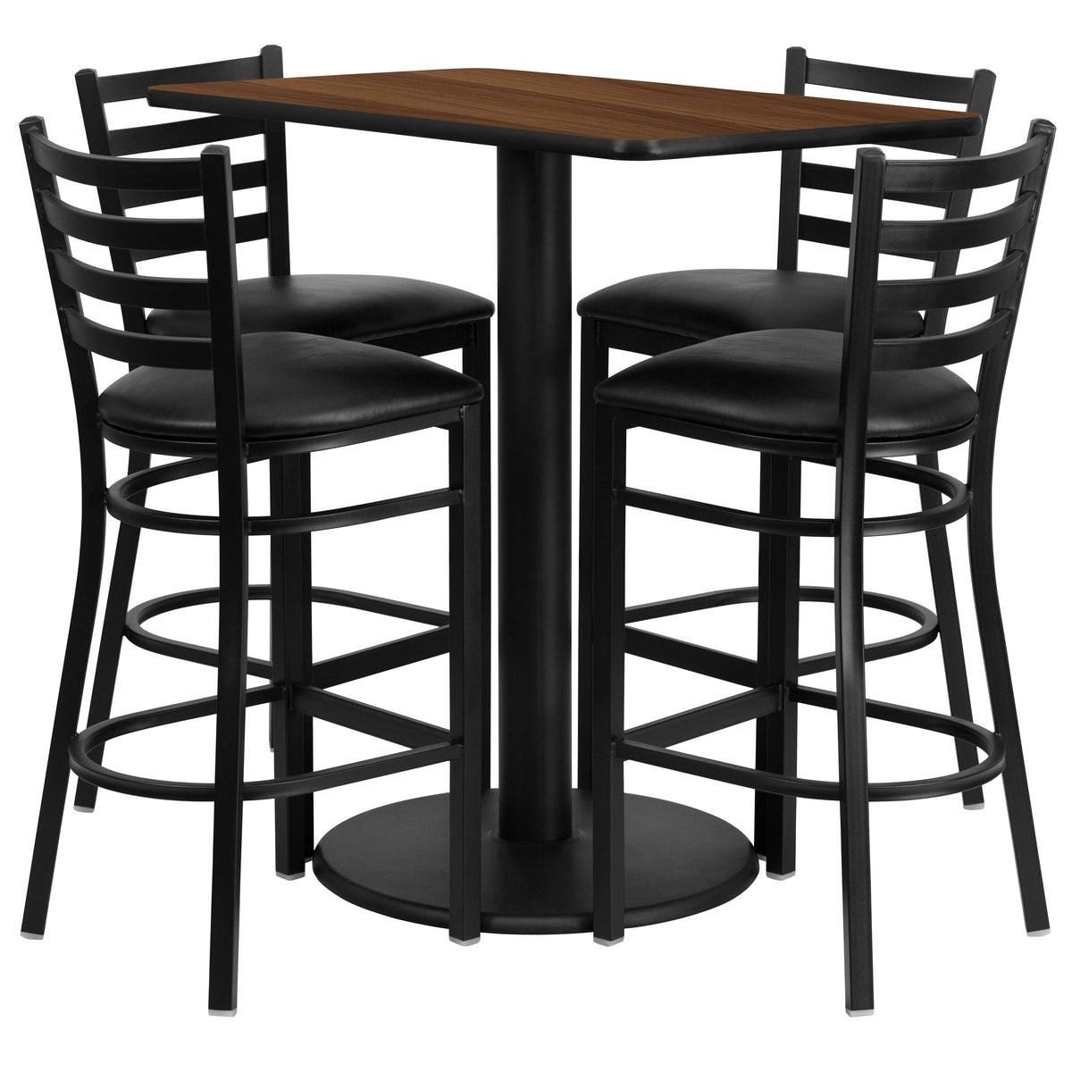 24'' x 42'' Rectangular Laminate Table Set with 4 Ladder Back Metal Barstools