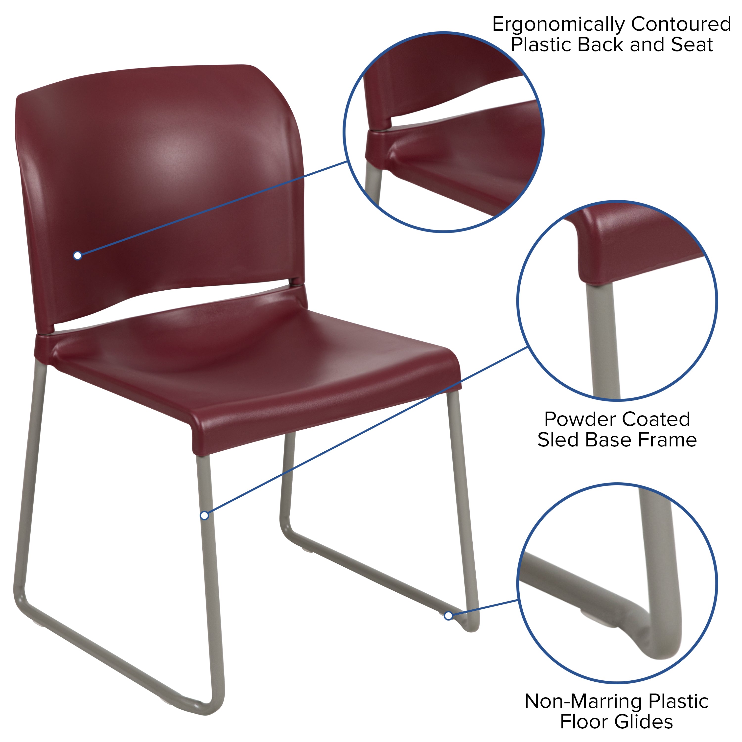 HERCULES Series 880 lb. Capacity Full Back Contoured Stack Chair with Powder Coated Sled Base-Plastic Stack Chair-Flash Furniture-Wall2Wall Furnishings