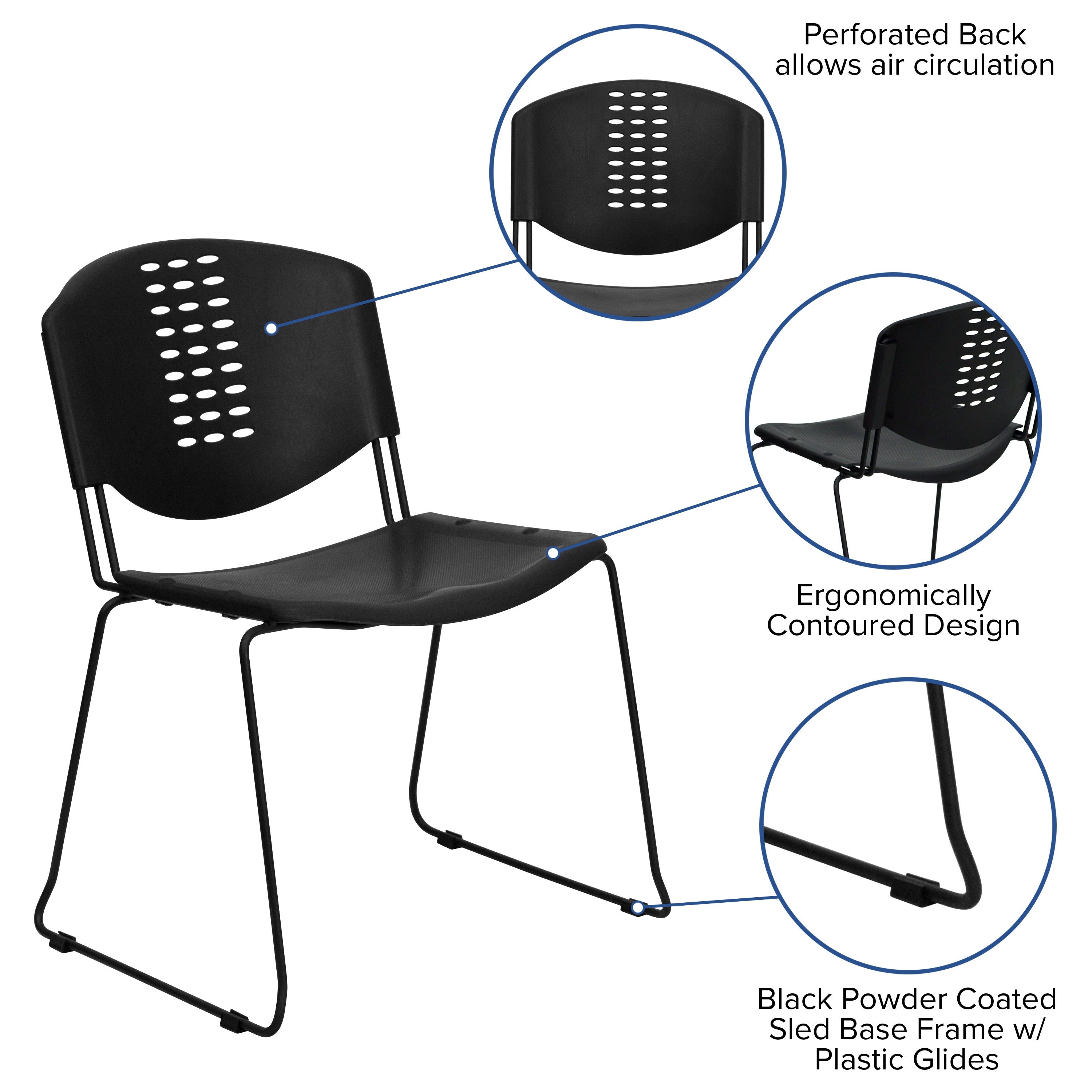 HERCULES Series 400 lb. Capacity Plastic Stack Chair with Black Frame-Plastic Stack Chair-Flash Furniture-Wall2Wall Furnishings
