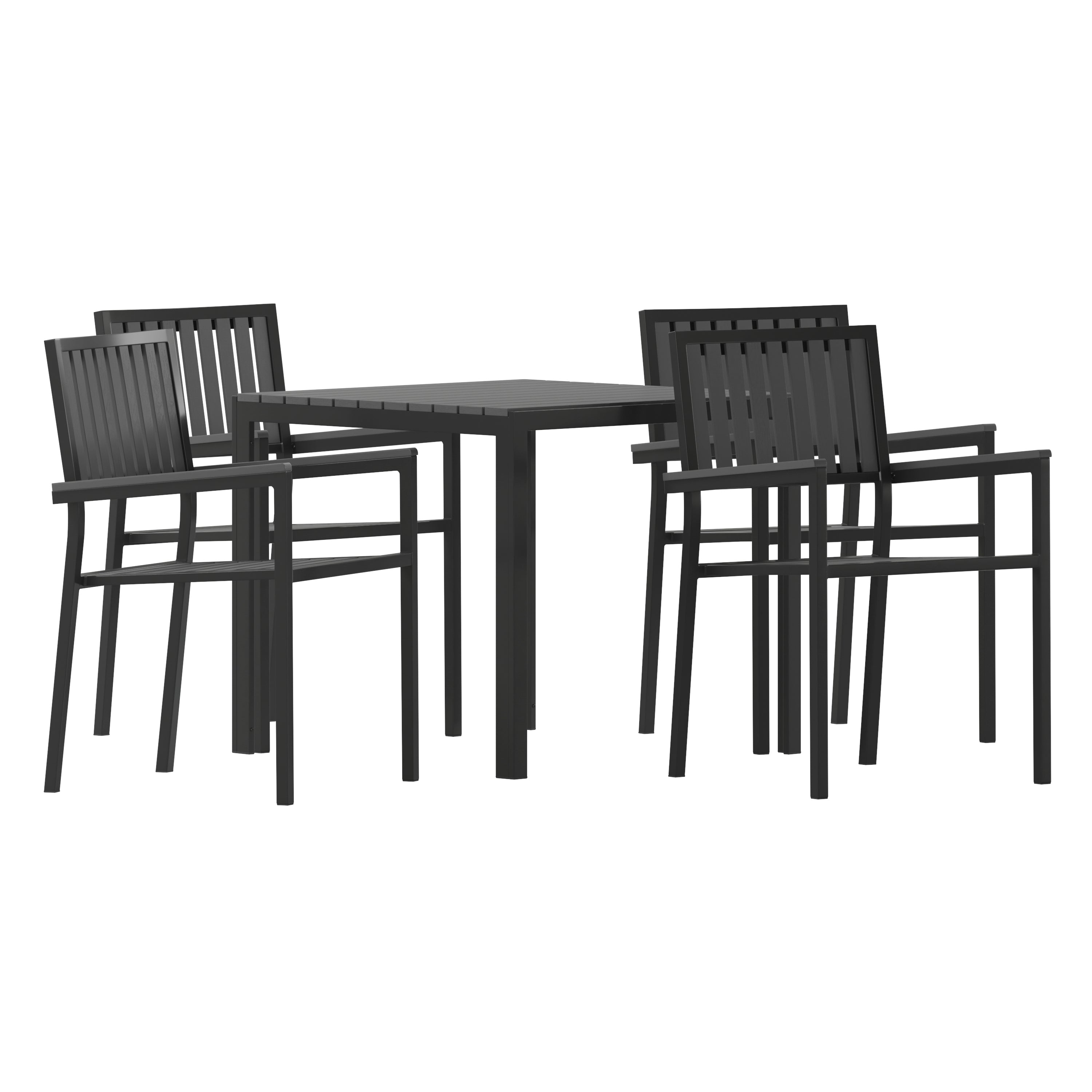 Harris Commercial 5 Piece Indoor-Outdoor Table and Chairs, Square Table with Poly Resin Top, 4 Metal Chairs with Poly Resin Backs & Seats-Metal Patio Table and Chair Set-Flash Furniture-Wall2Wall Furnishings